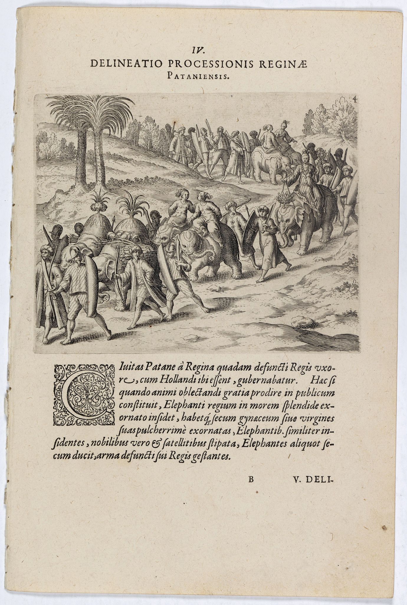 DE BRY, Th., IV. Delineatio Processionis Reginae Pataniensis. (Procession of the Queen of Patani.), antique map, old maps