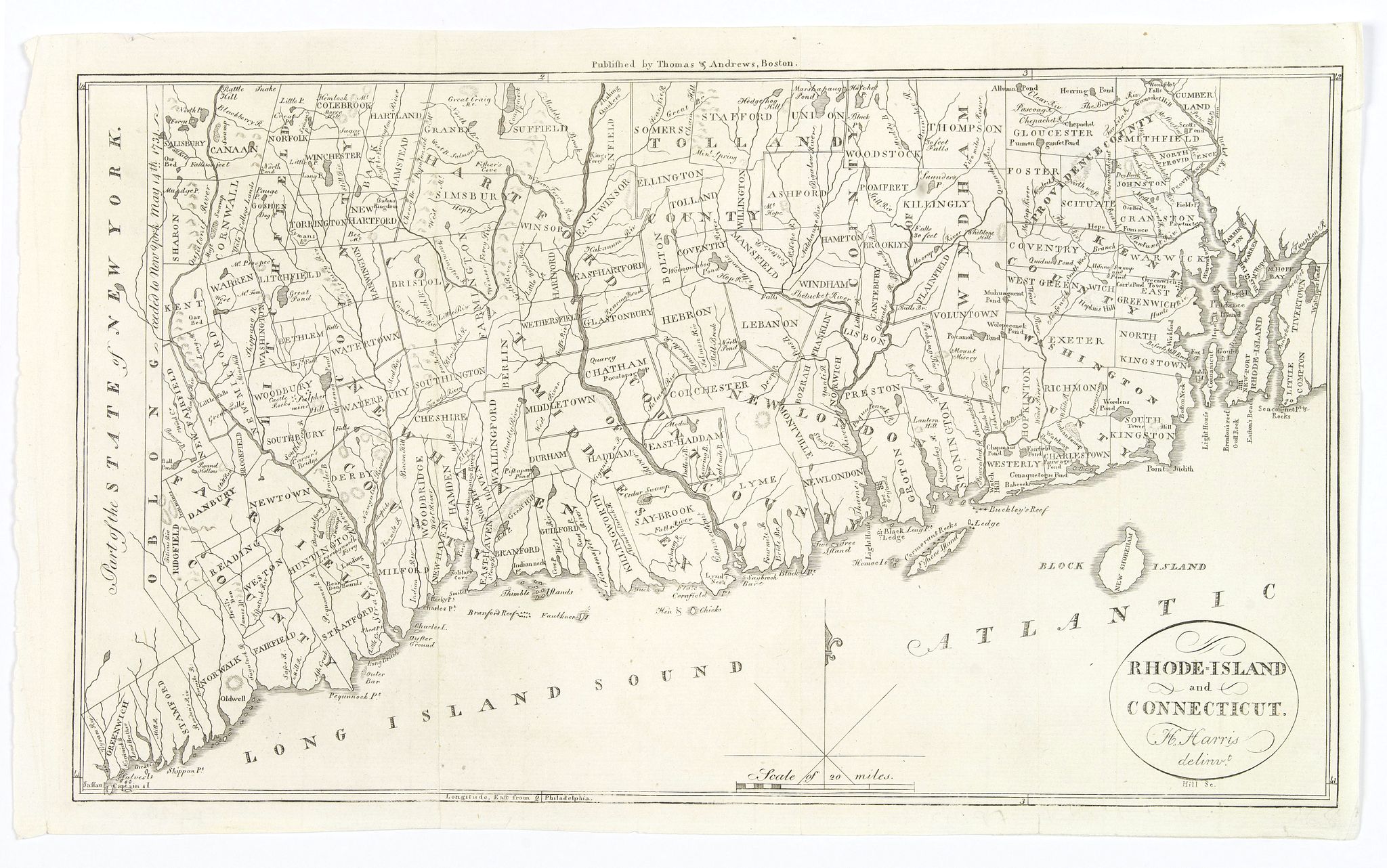 MORSE, J., Rhode-Island and Connecticut., antique map, old maps