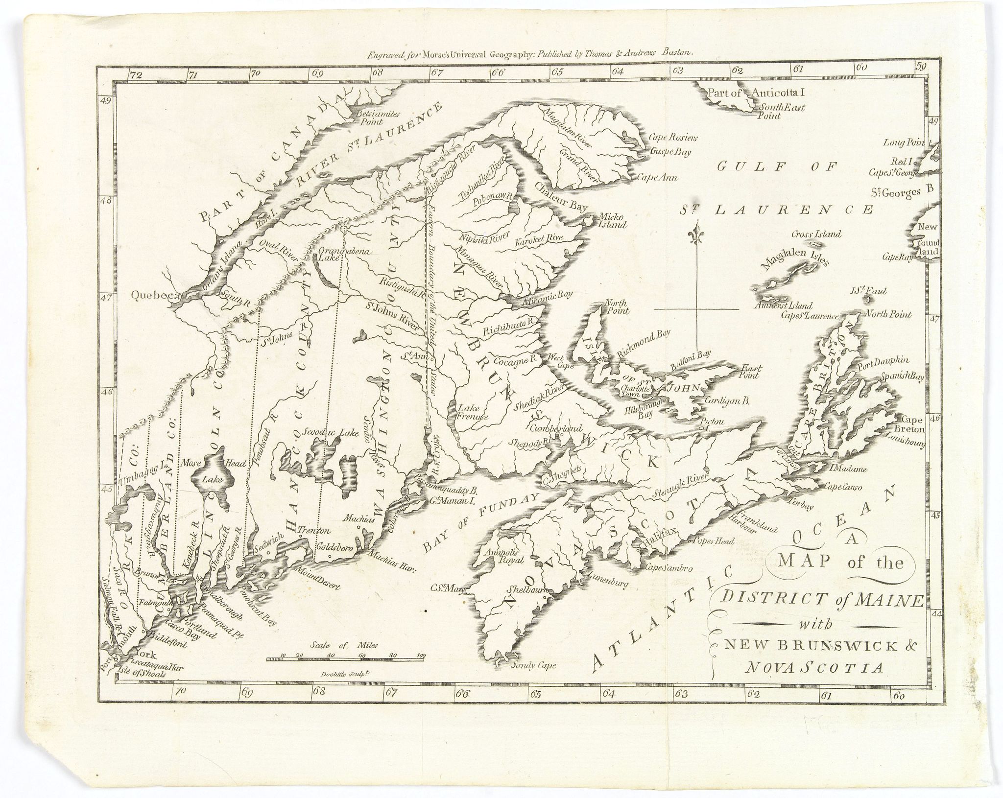 MORSE, J., Map of the District of maine with New Brunswick & Nova Scotia., antique map, old maps