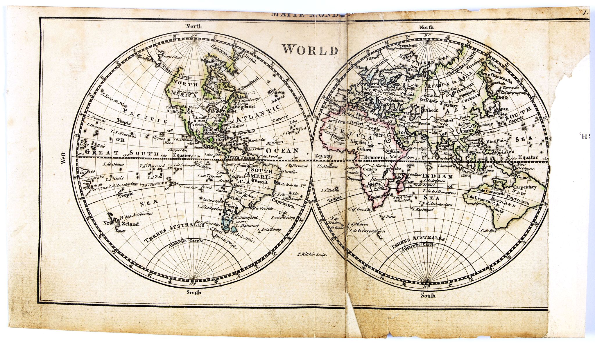 DURY, A. / SAYER, R. / KITCHIN, T., (Mappe monde) World., antique map, old maps