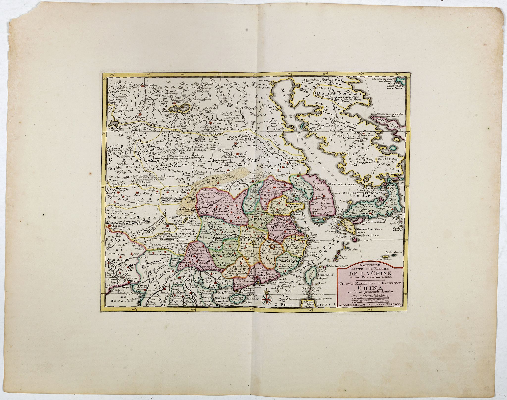 TIRION, I., Nouvelle Carte de L'Empire De La Chine et les Pais circonvoisins - Nieuwe Kaart van t Keizerryk China en de aangrensende Landen., antique map, old maps