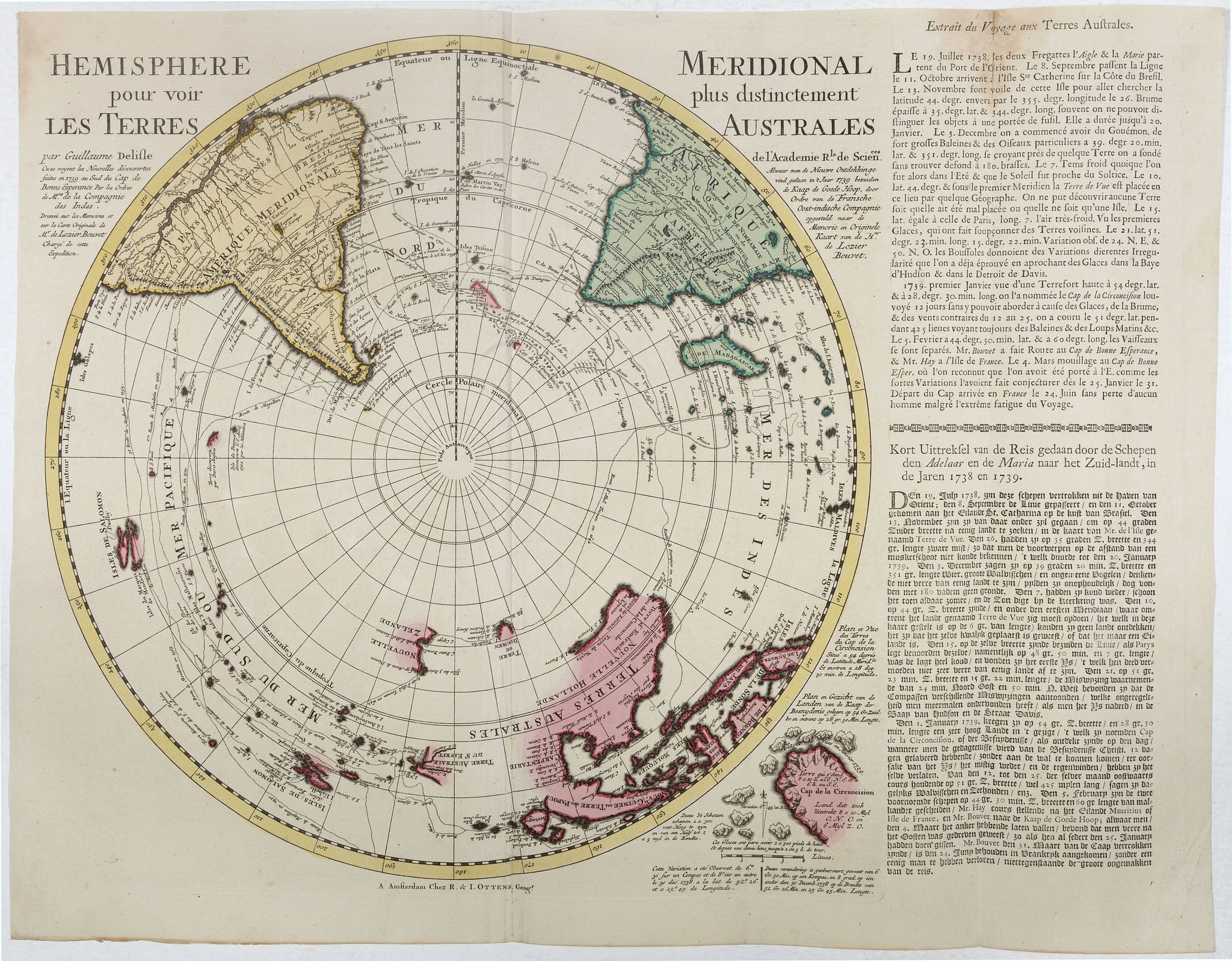 de L'ISLE, G. / OTTENS, R. / I., Hemisphere meridional pour voir plus distinctement les terres australes. . ., antique map, old maps