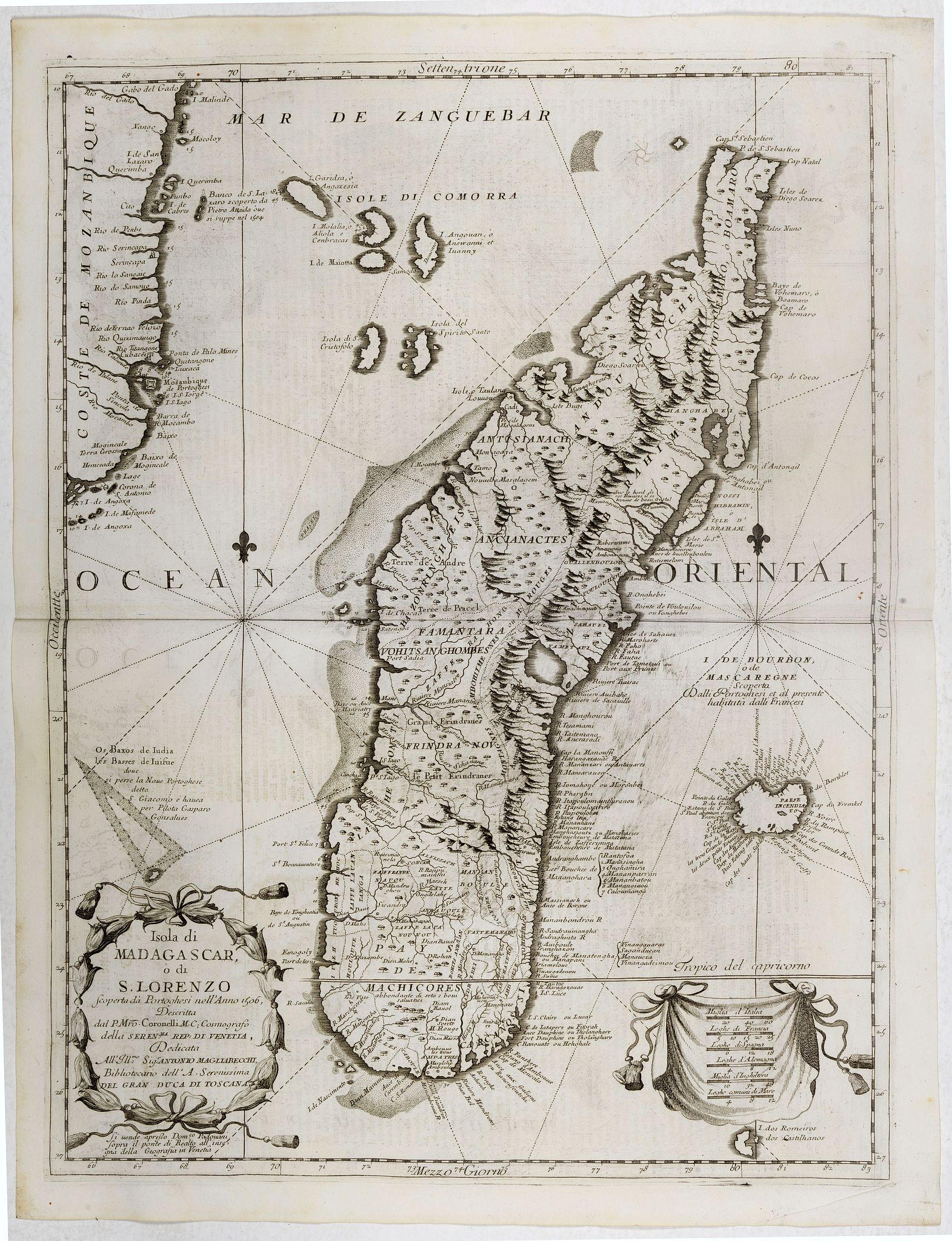 CORONELLI, V.M., Isola di Madagascar o di S. Lorenzo Scoperta dà Portoghesi nell anno 1506. . ., antique map, old maps