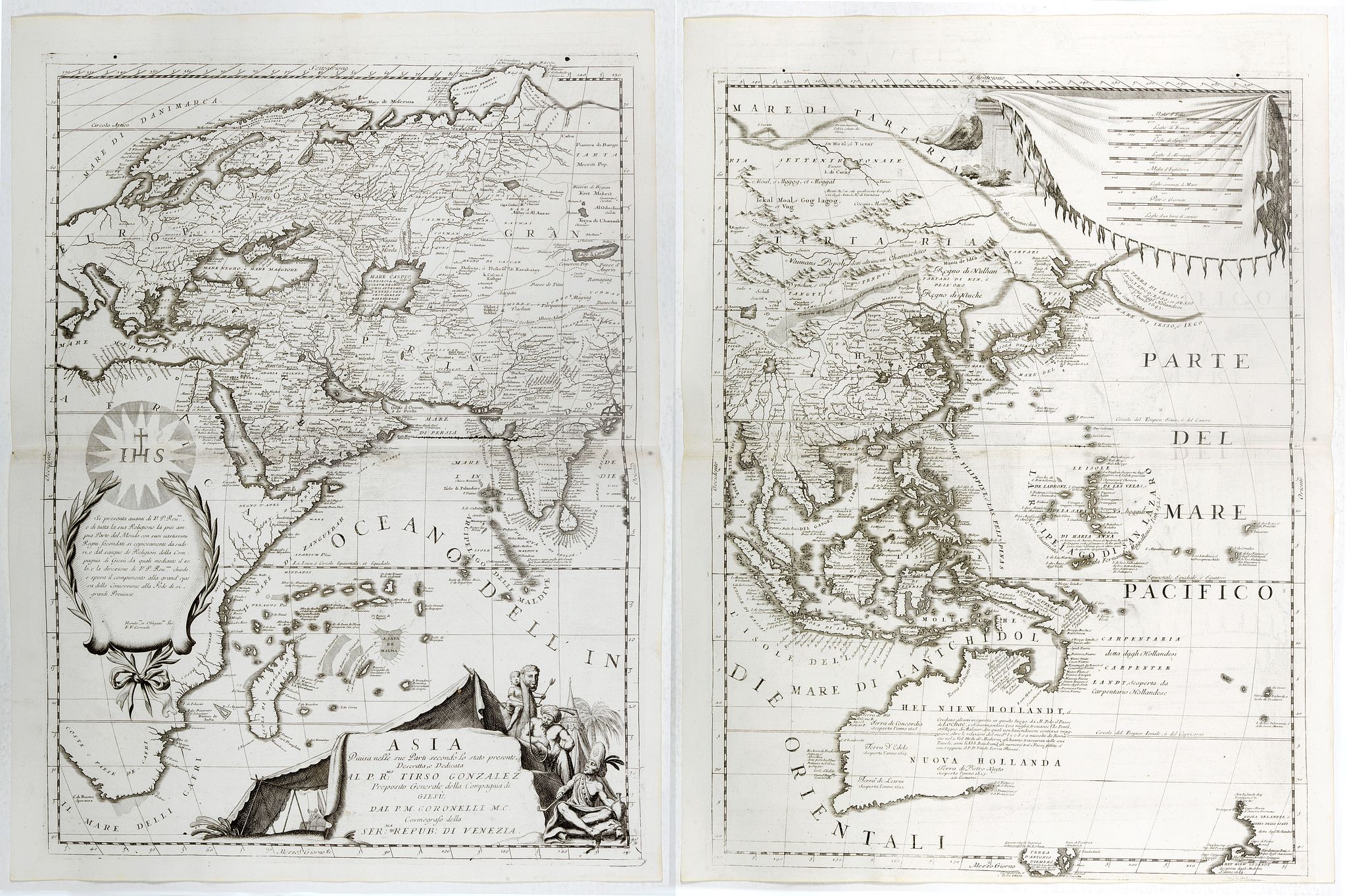 CORONELLI, V.M., Asia Divisa nelle sue Parti secondo lo stato presente Descritta, e Dedicata.. Dal P.M. Coronelli, antique map, old maps