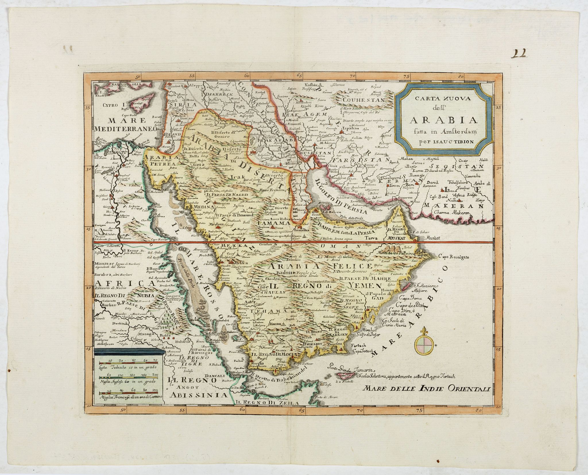 ALBRIZZI, G., Carta nuova dell' Arabia fatta in Amsterdam per Isauc Tirion., antique map, old maps
