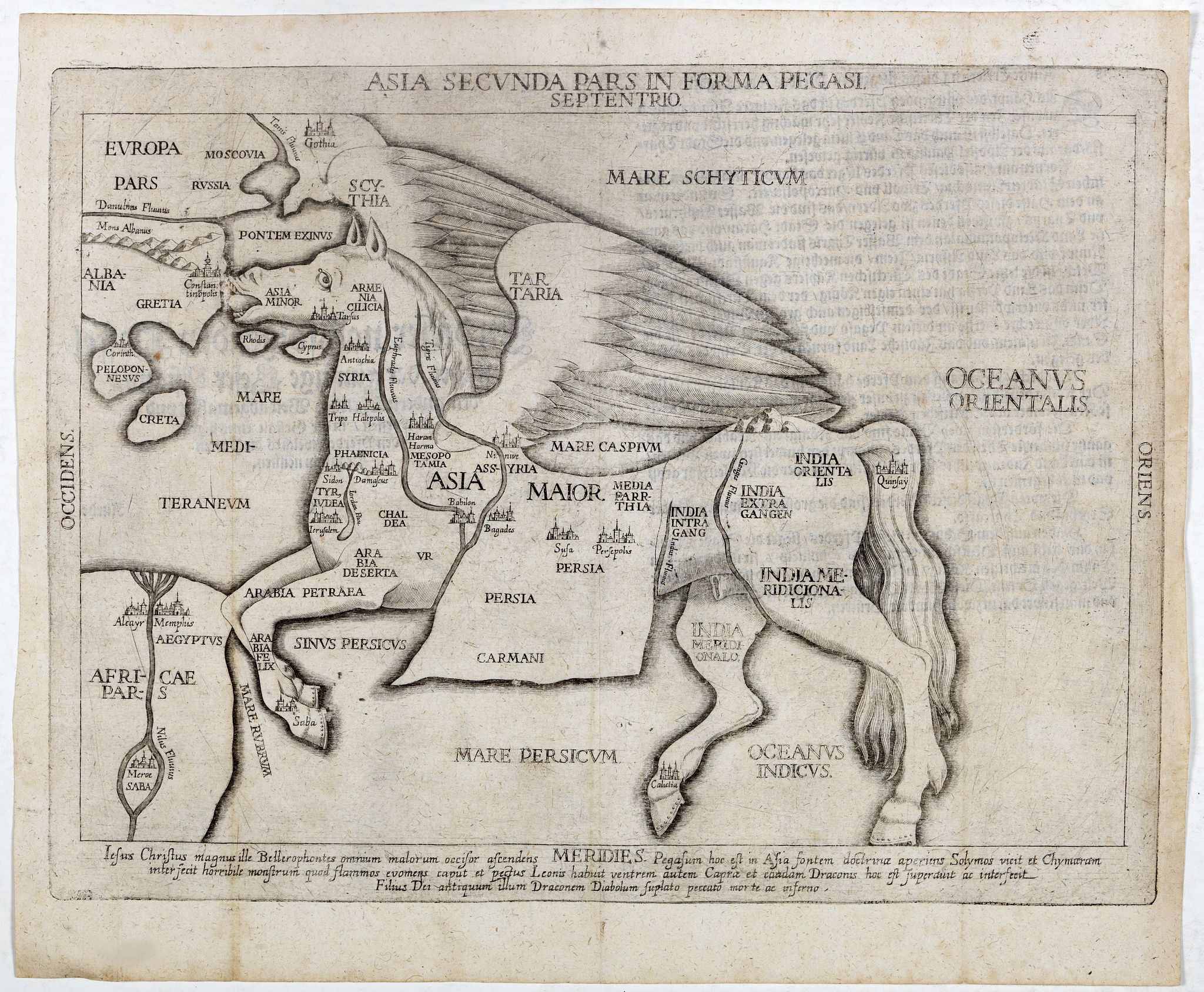 BÜNTING, H., Asia secunda pars in forma Pegasi., antique map, old maps
