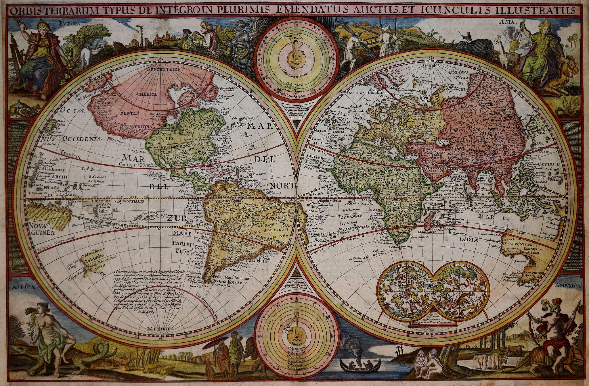 DETLEFFSEN, J., Orbis terrarum typus de integro in plurimis emendatus auctus et icunculis illustratus., antique map, old maps