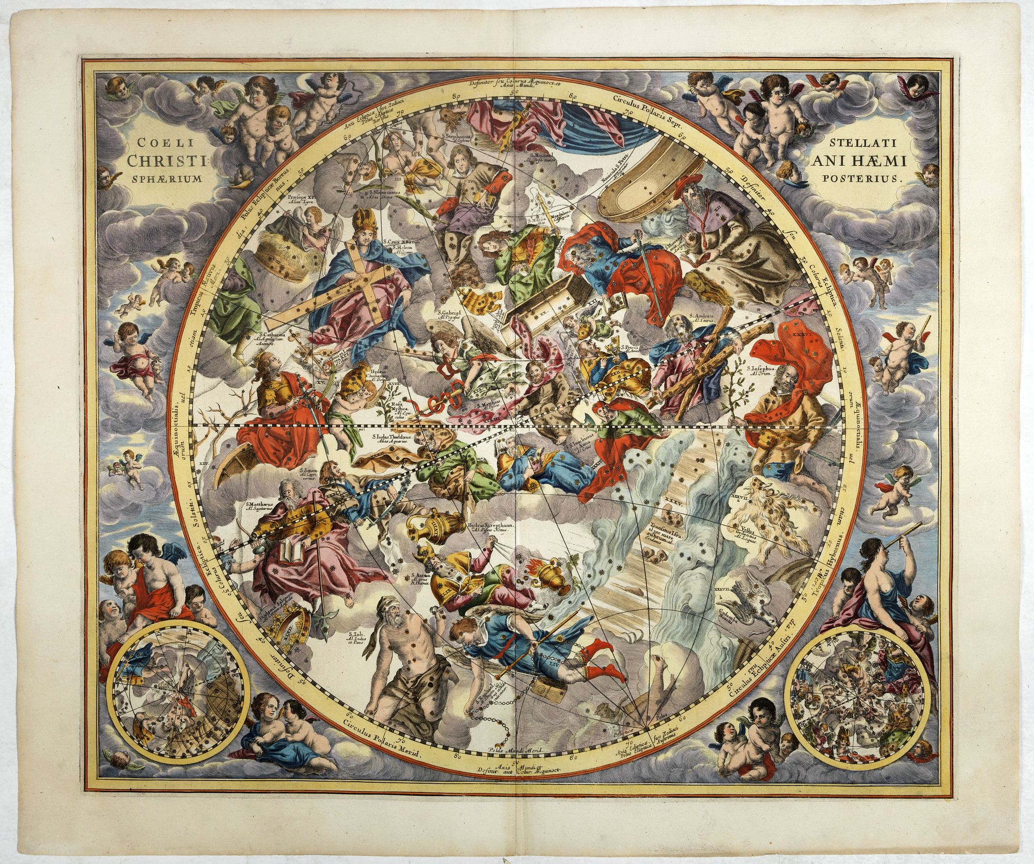 CELLARIUS, A., Coeli Stellati Christiani Haemisphaerium Posterius., antique map, old maps