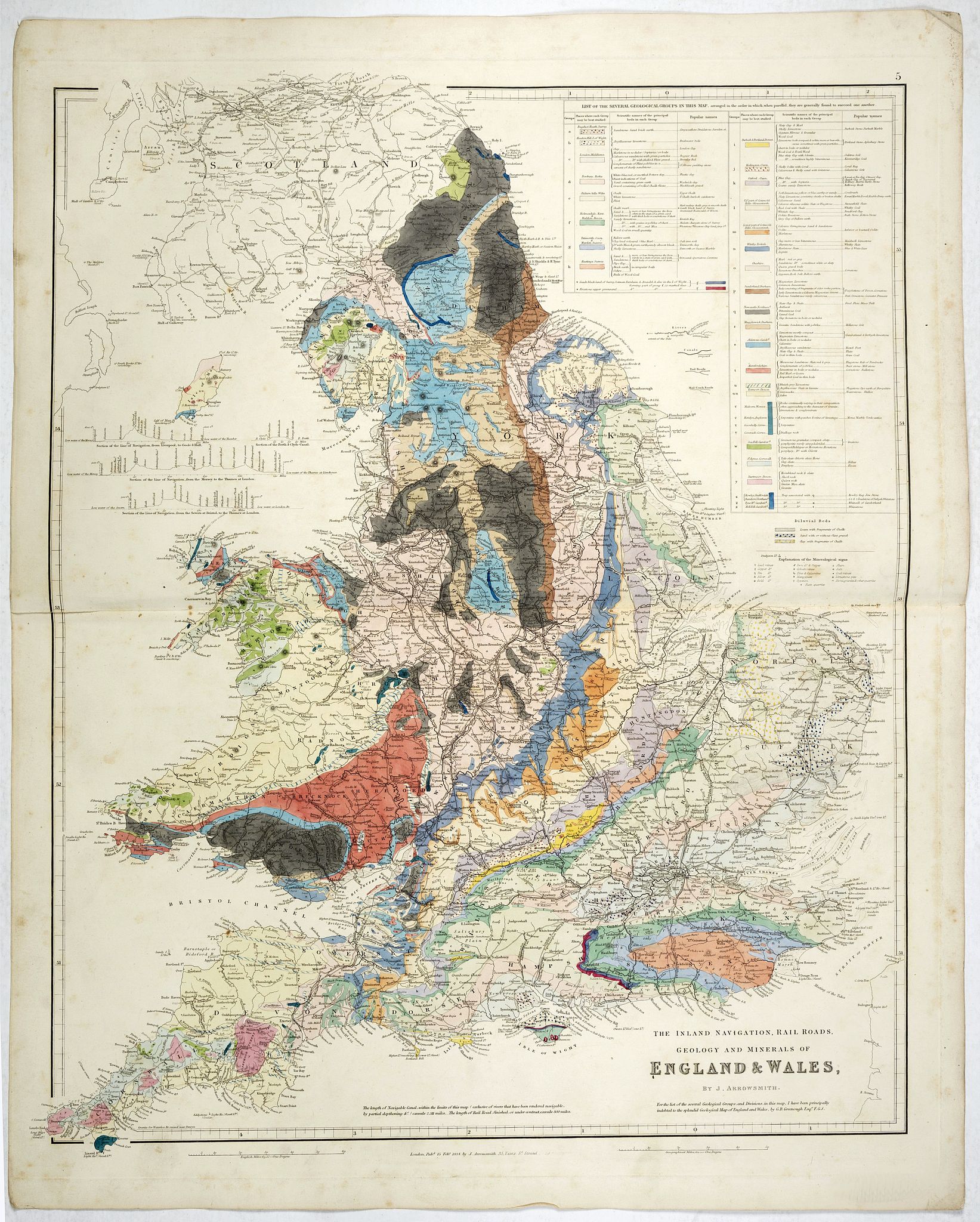 ARROWSMITH, J., The Inland Navigation, Rail Roads, Geology and Minerals of England & Wales., antique map, old maps