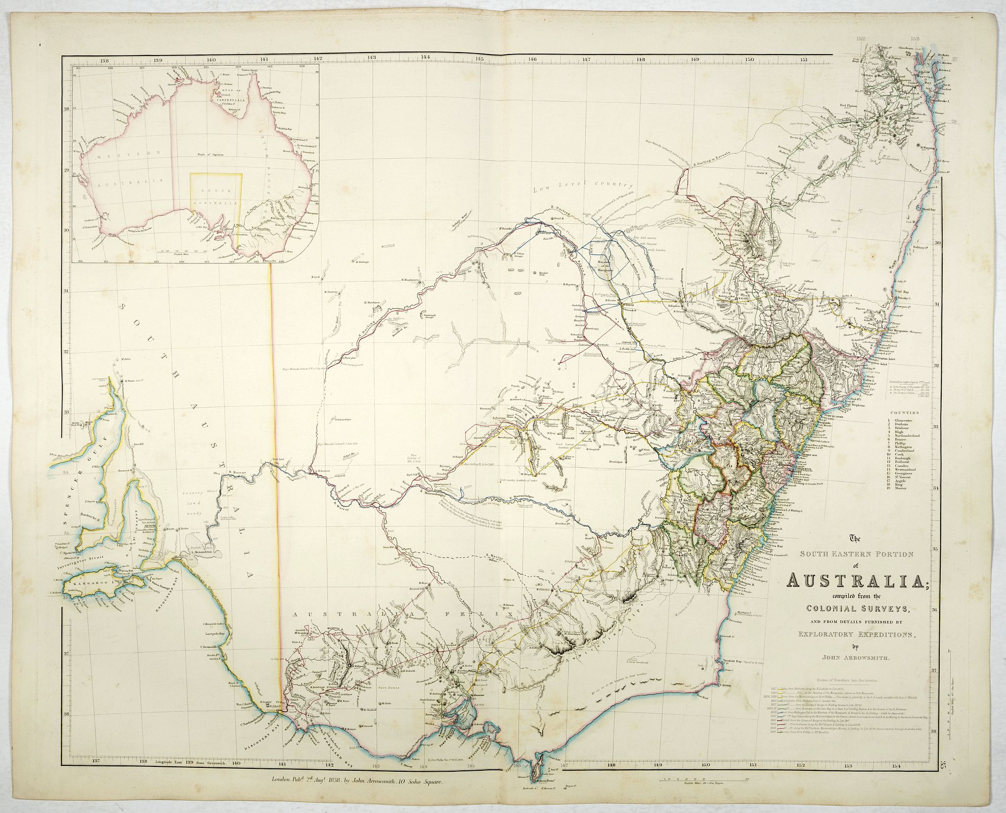 ARROWSMITH, J., The South Eastern portion of Australia compiled from the Colonial surveys, and from details furnished by exploratory expeditions by John Arrowsmith., antique map, old maps