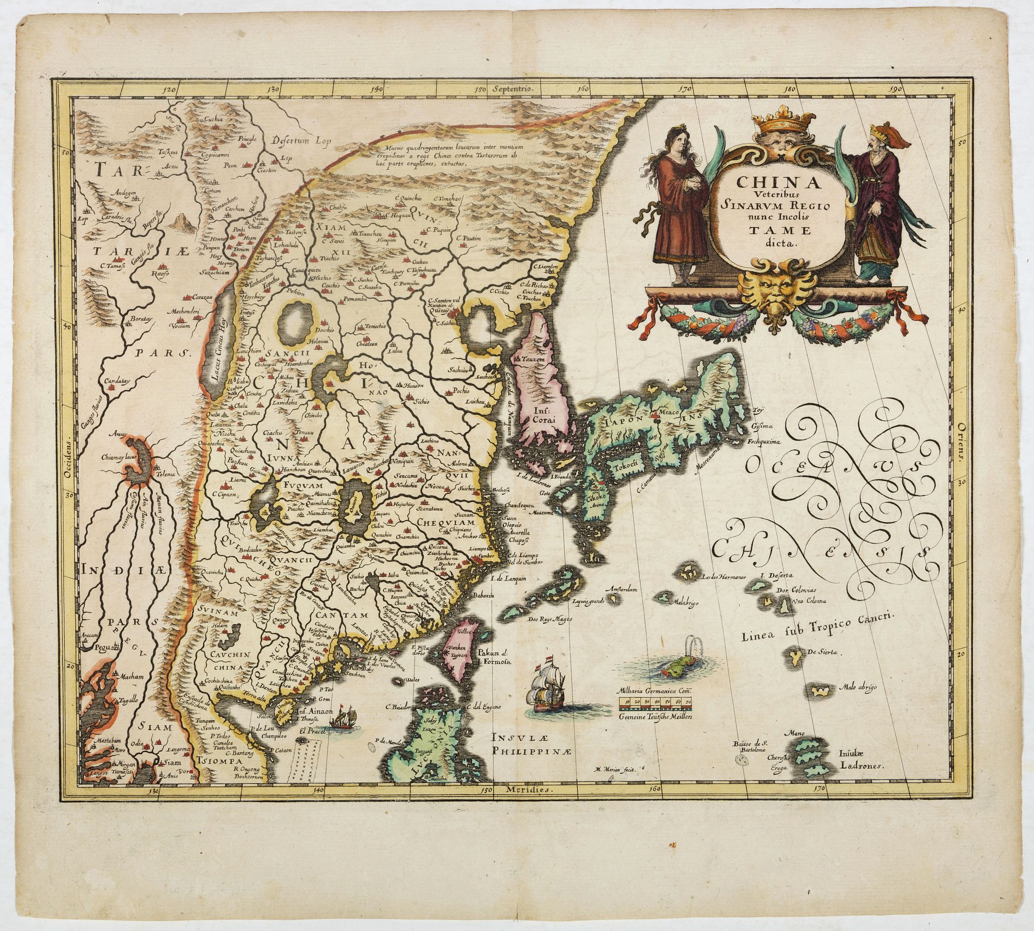 MERIAN, M., China Veteribus Sinarum Regio nunc Incolis Tame dicta., antique map, old maps