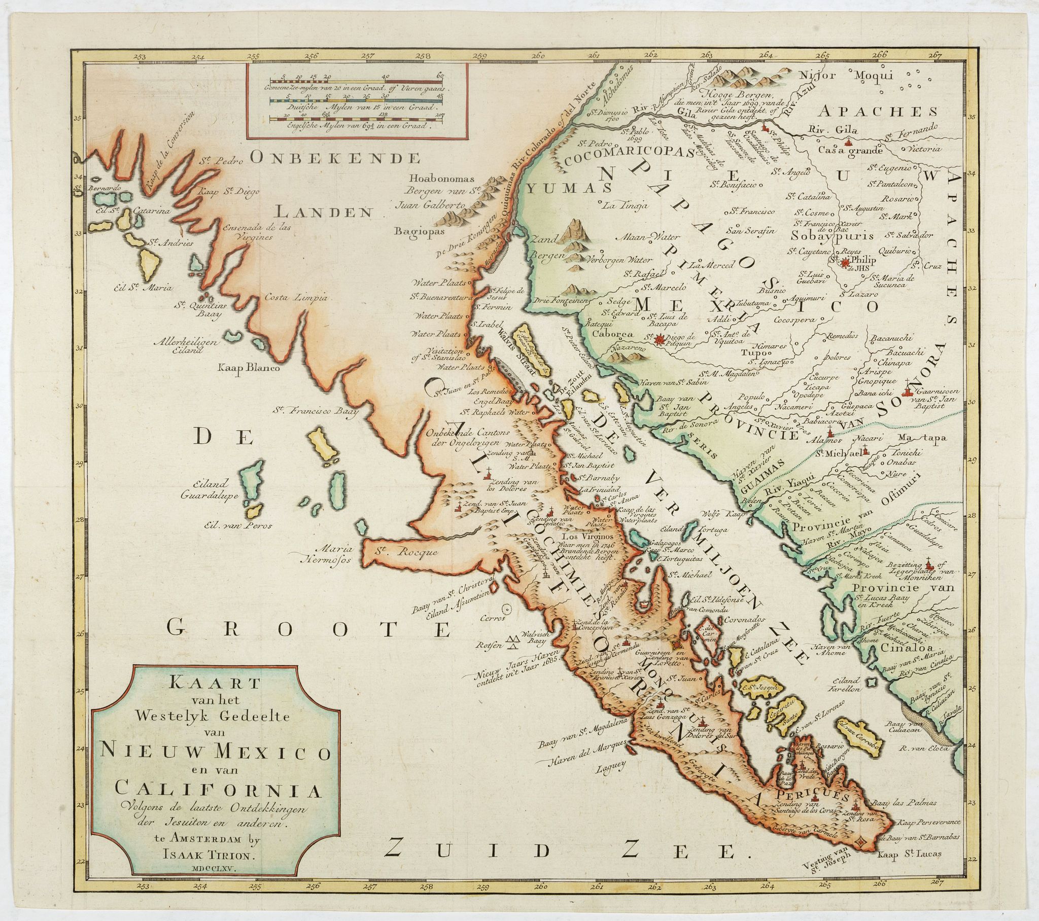 TIRION, I., Kaart van het Westelyk Gedeelte van Nieuw Mexico en van California. . . MDCCLXV .., antique map, old maps
