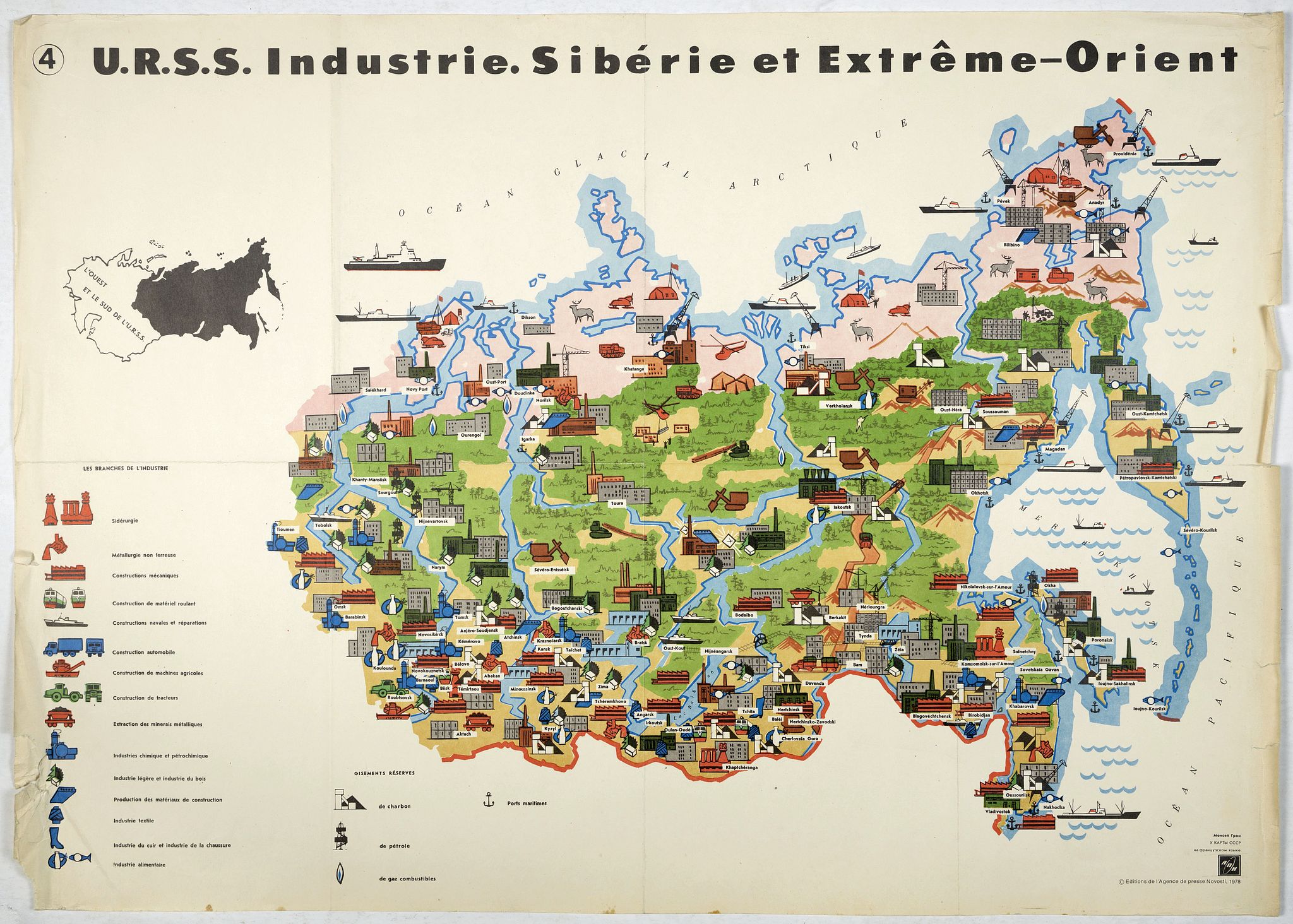 AGENCE DE PRESSE NOVOSTI, U.R.S.S. Industrie. Sibérie et Extreme-Orient. (4), antique map, old maps