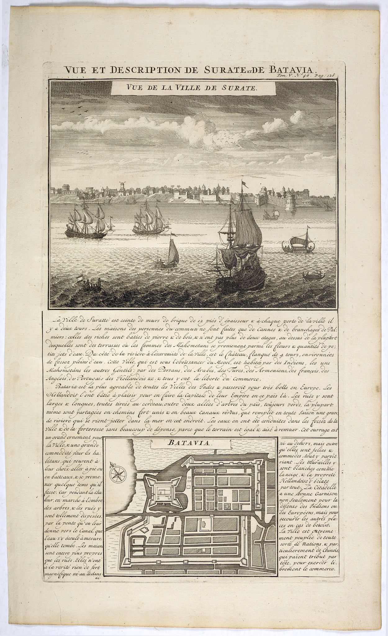 CHATELAIN, H., Vue et description de Surate et de Batavia., antique map, old maps
