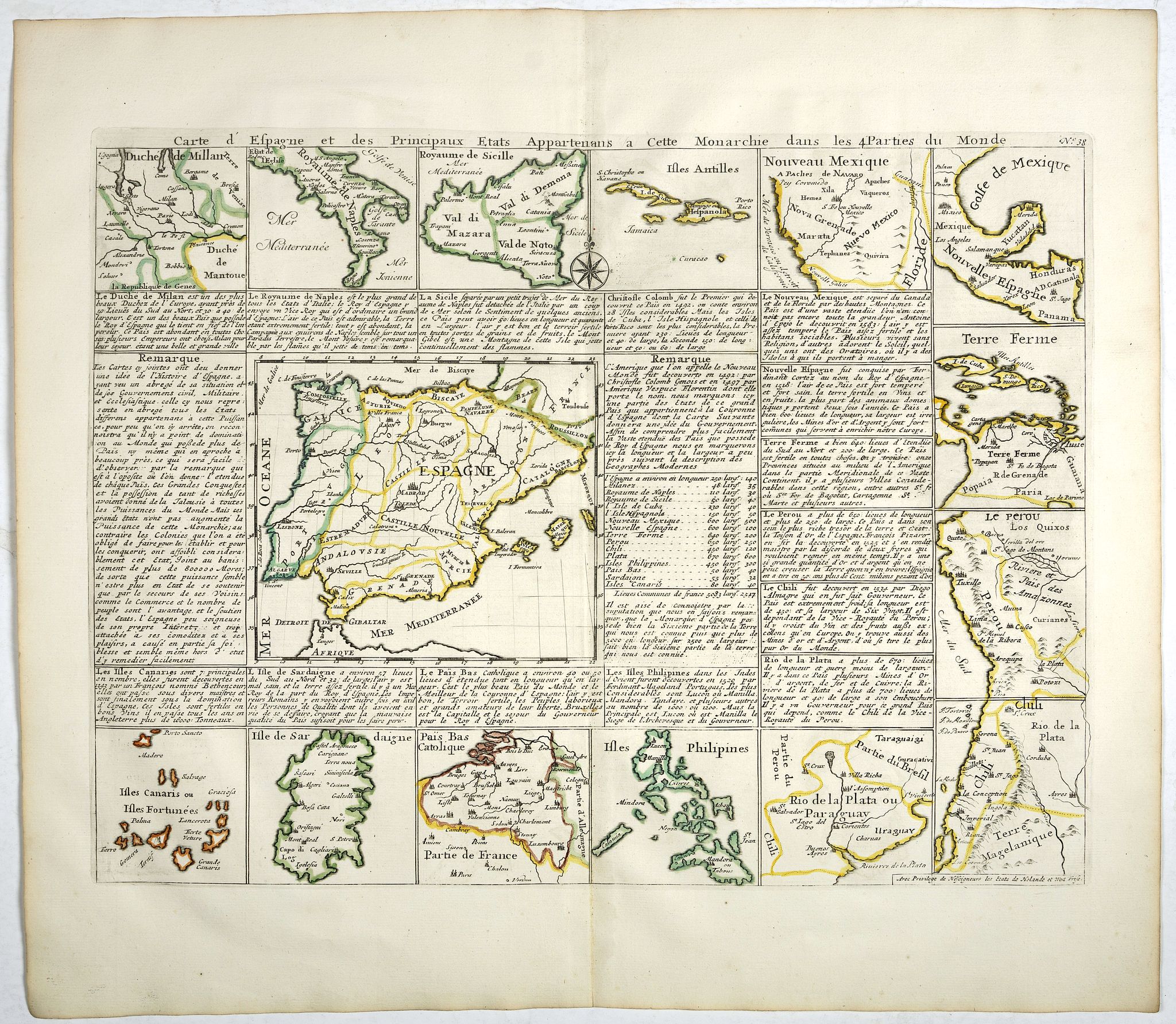 CHATELAIN, H., Carte d'Espagne et des Principaux Etats. . ., antique map, old maps