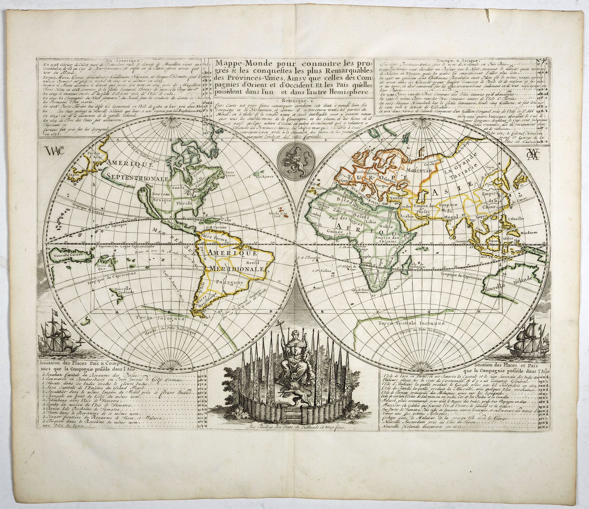 CHATELAIN, H., Mappe-Monde pour connoitre les progres & les conquestes.., antique map, old maps