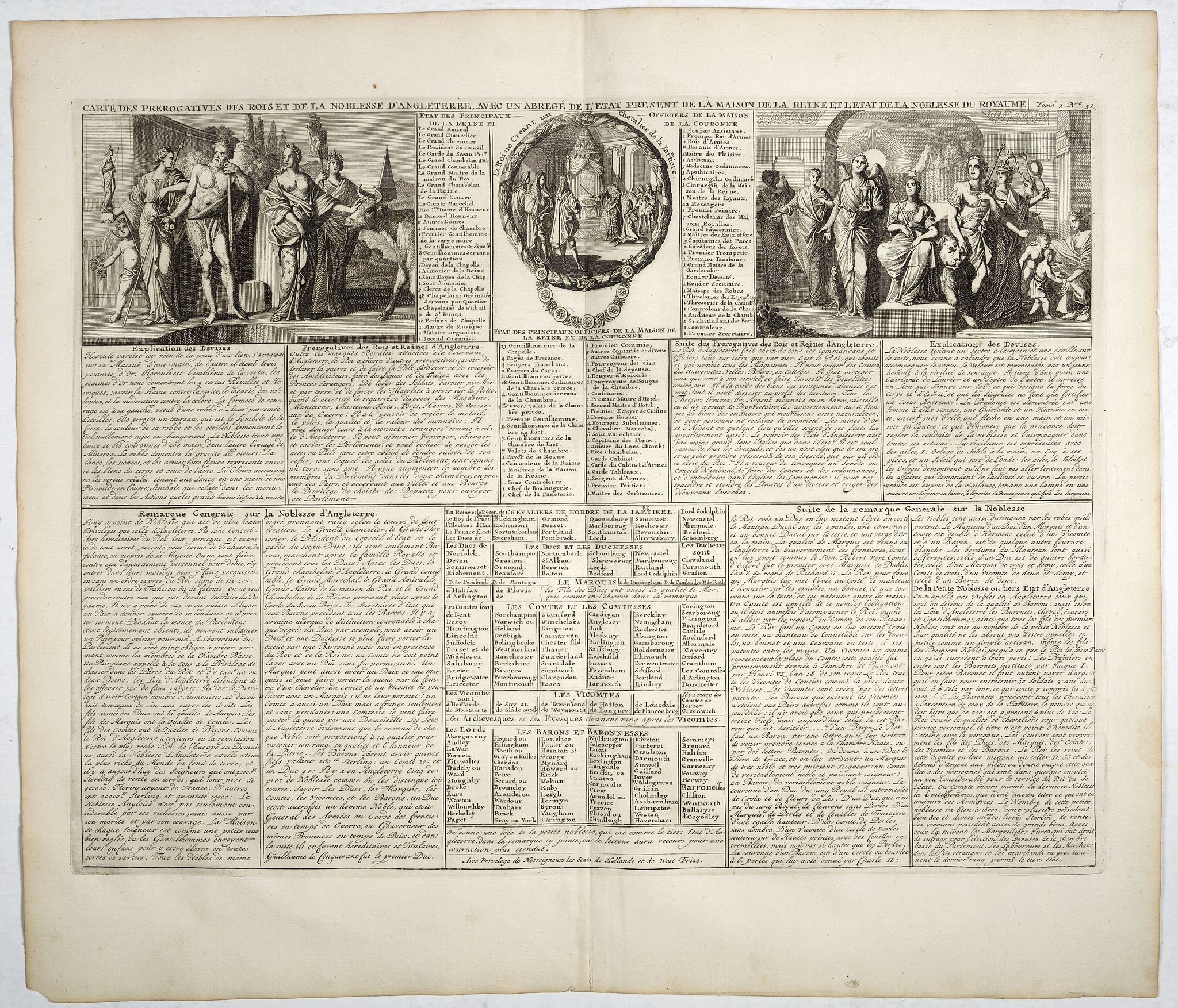 CHATELAIN, H., Carte des prérogatives des rois et de la noblesse d'Angleterre . . ., antique map, old maps