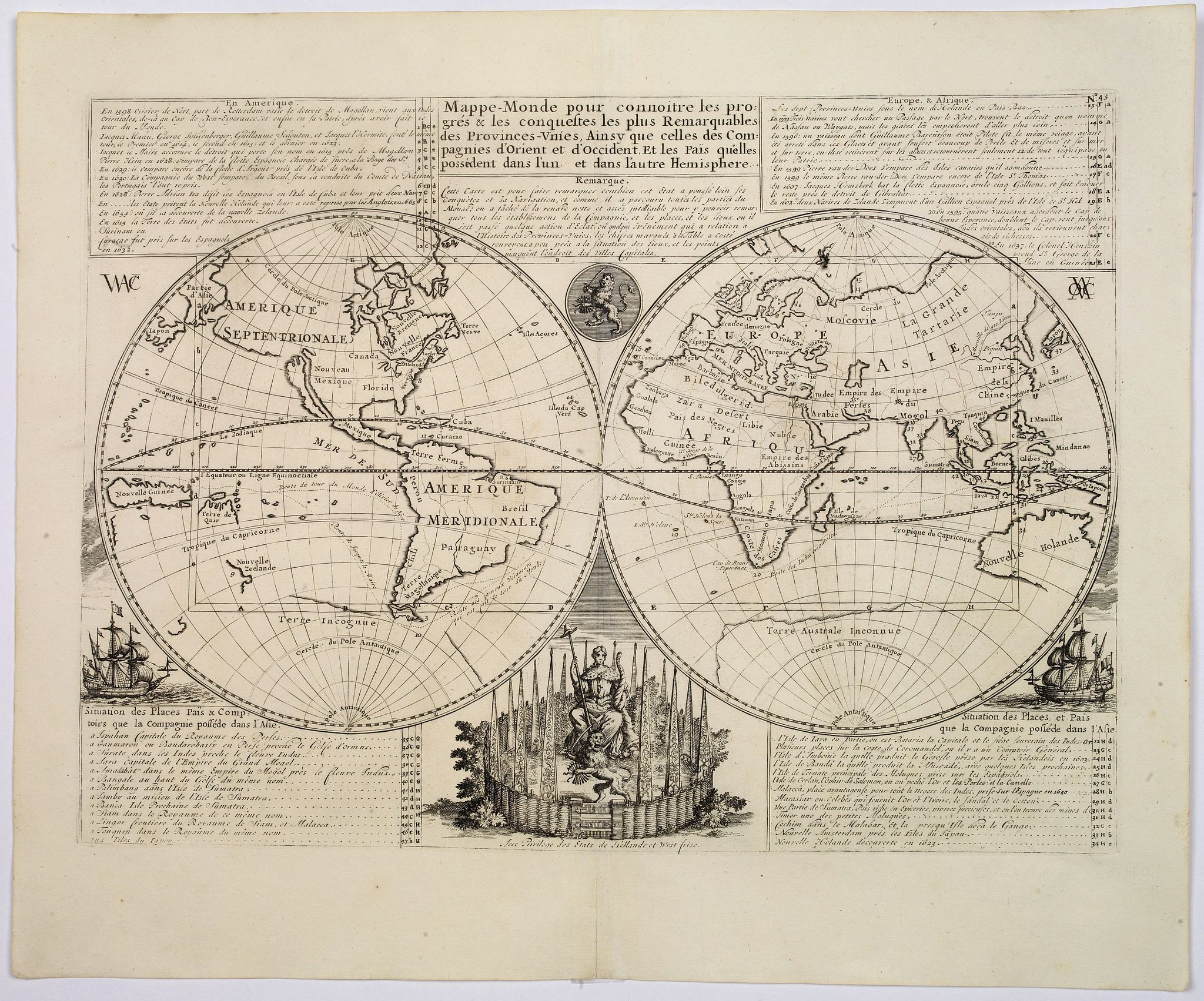 CHATELAIN, H., Mappe-Monde pour connoitre les progres & les conquestes…, antique map, old maps