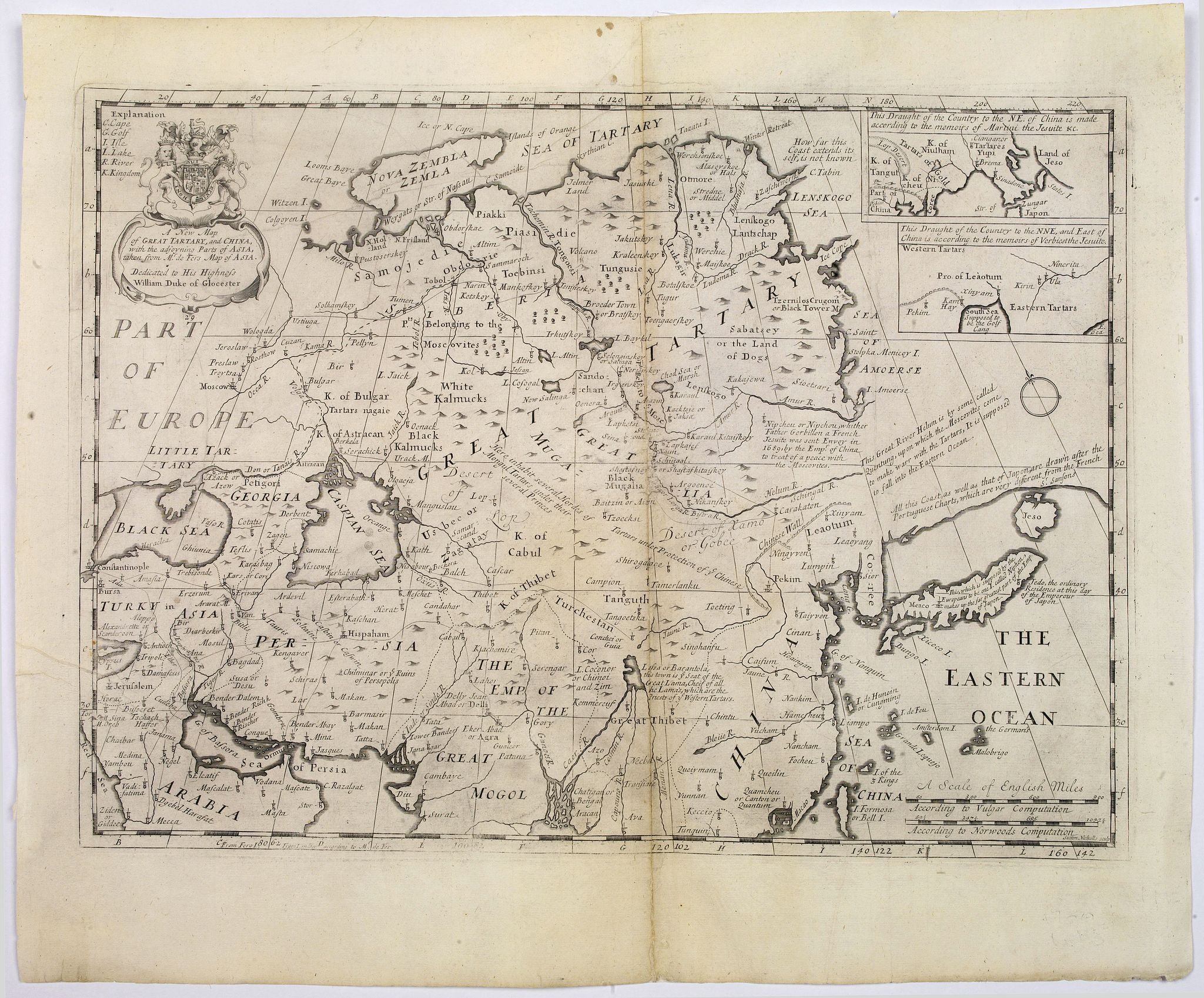 WELLS, E., A New Map of Great Tartary and China with the adjoining parts of Asia…, antique map, old maps