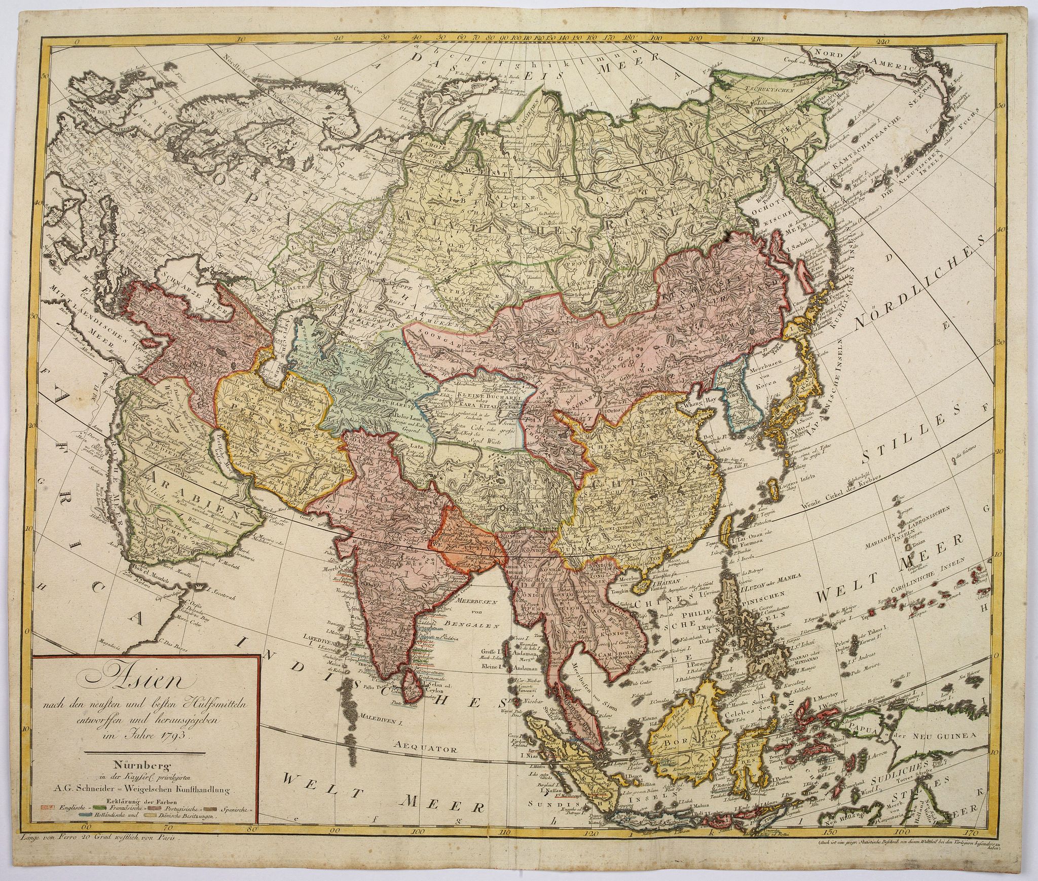 SCHNEIDER, A.G., Asien nach den neusten und besten Hülfsmitteln entworffen und herausgegeben im Jahre 1793, antique map, old maps