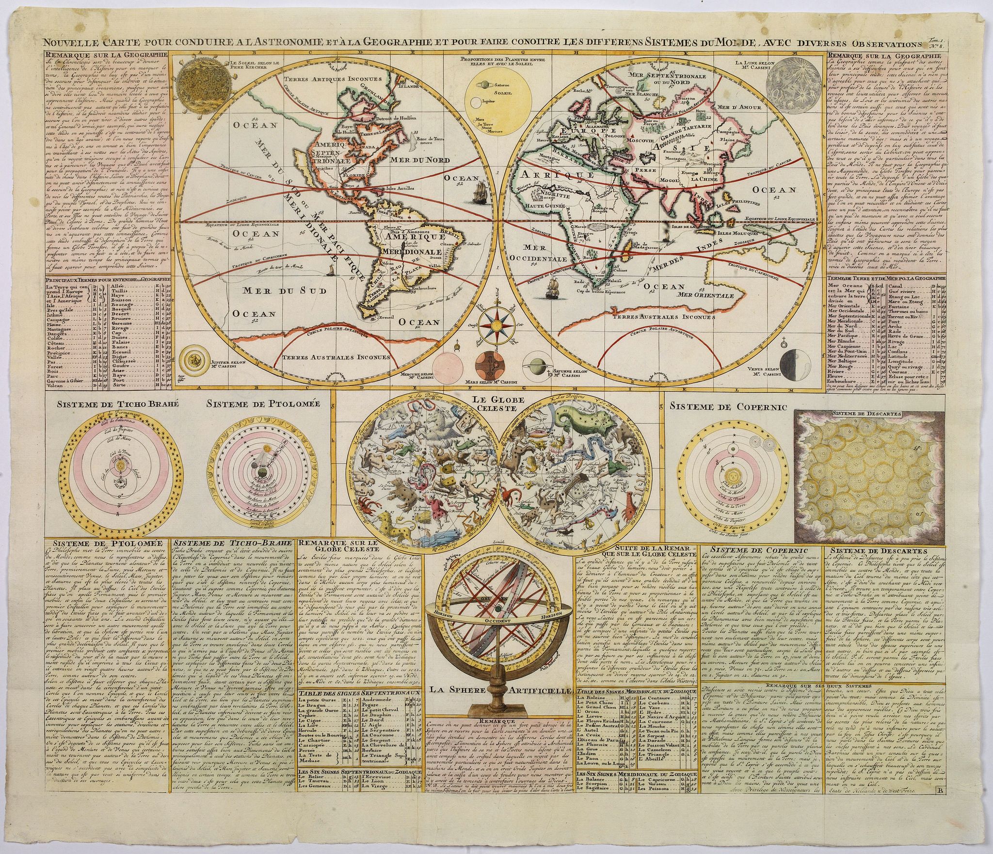 CHATELAIN, Henri., Nouvelle Carte pour conduire a l'Astronomie et a la Geographie. . ., antique map, old maps