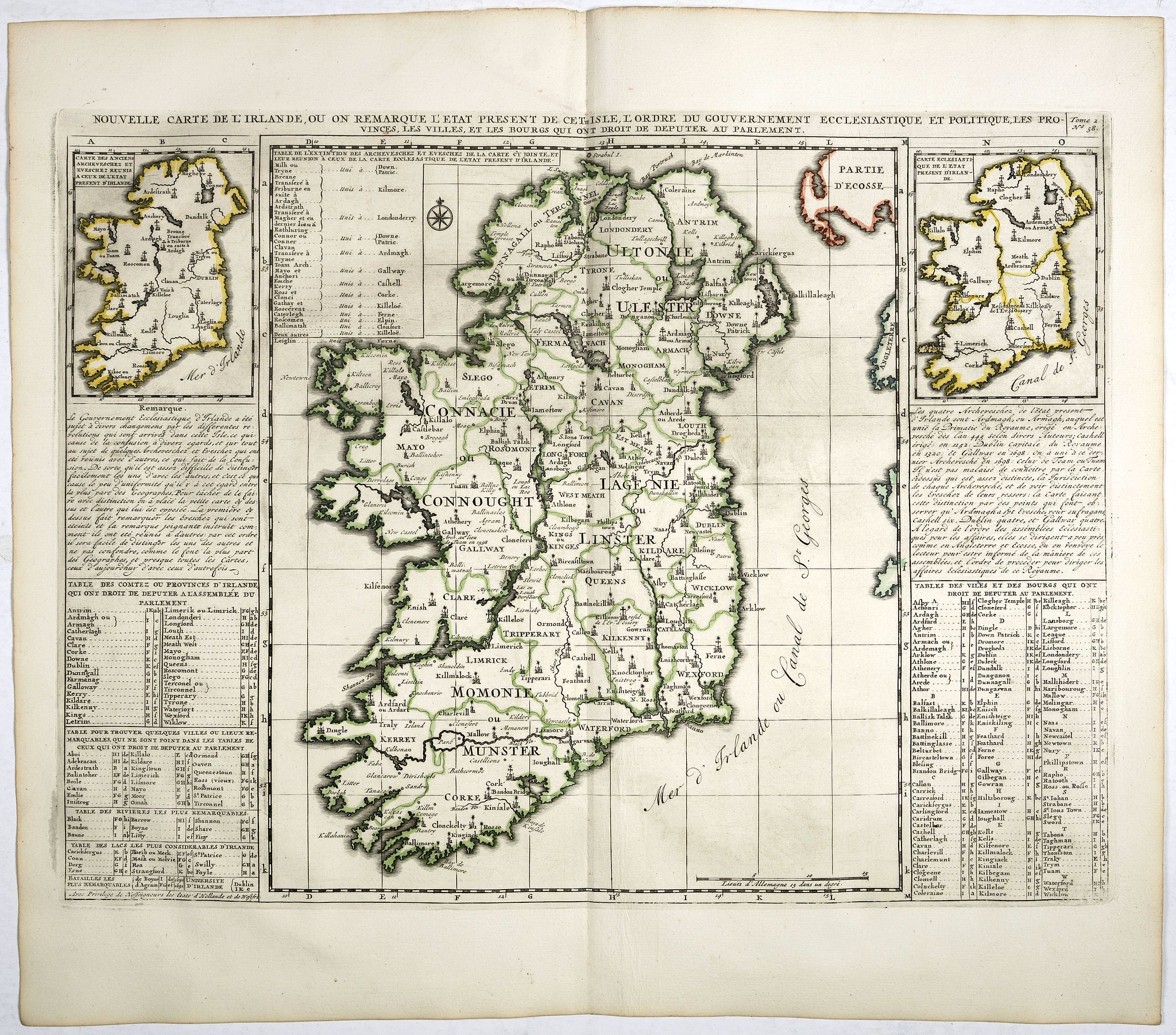 CHATELAIN, H., Nouvelle carte de l'Irlande, où on remarque l'Etat présente de cette isle . . ., antique map, old maps