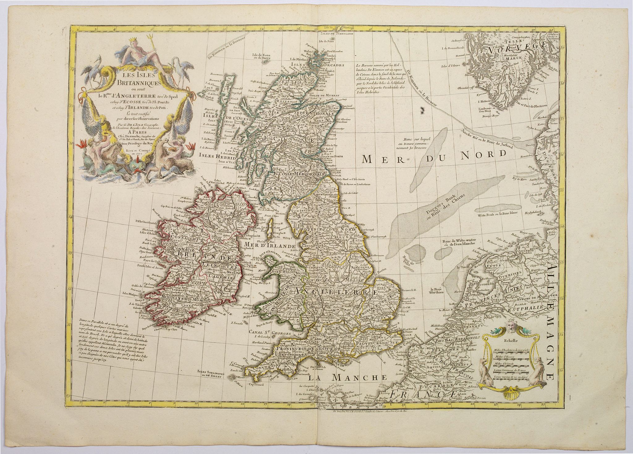 DELISLE, G. / DEZAUCHE, J. A., Les Isles Britanniques ou sont le Rme. D’Angleterre . . . Par G. De L’Isle. . . A Paris Chez Dezauche. . ., antique map, old maps