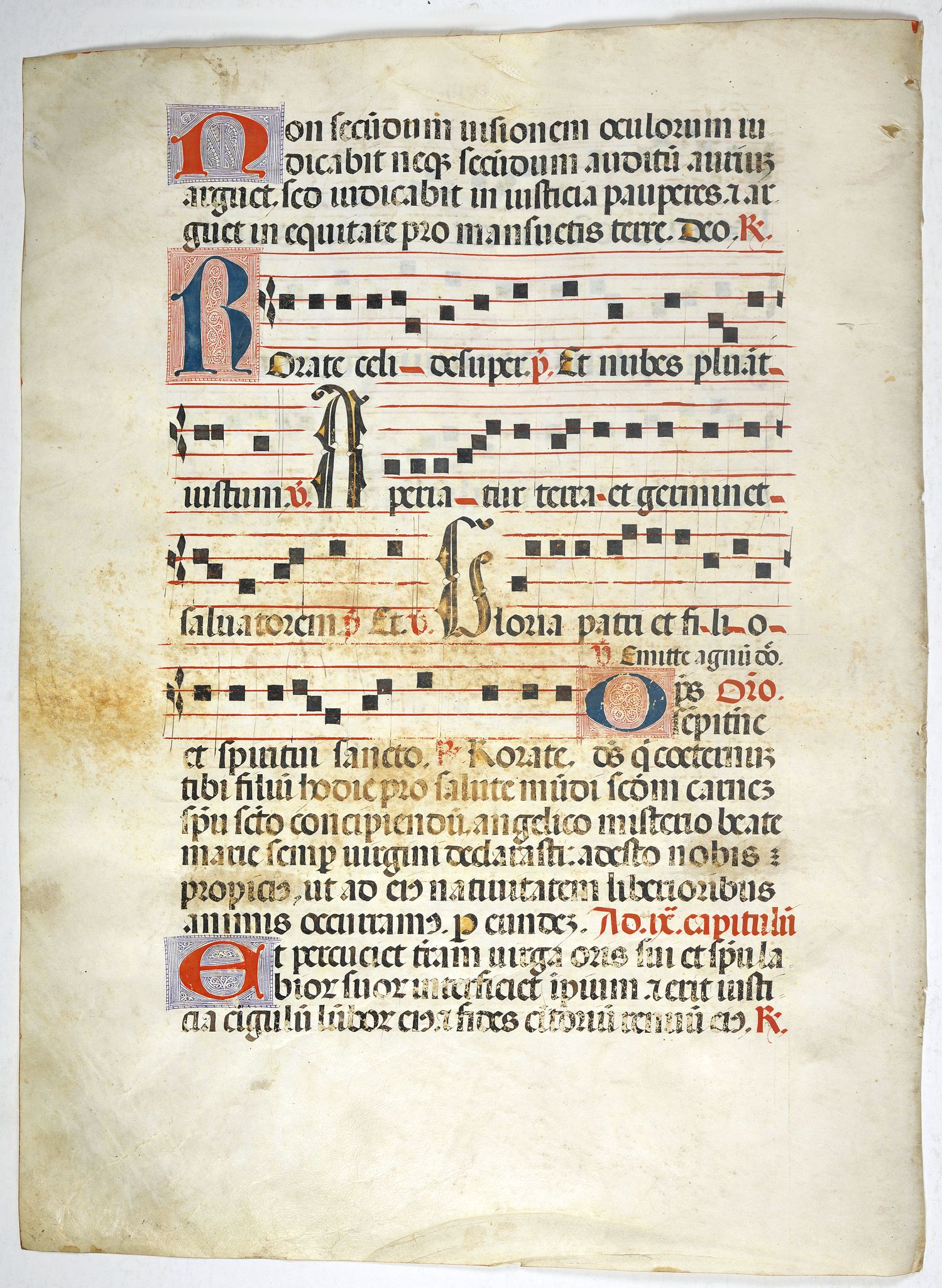 ANTIPHONARIUM., Leaf on vellum from a antiphonary., antique map, old maps