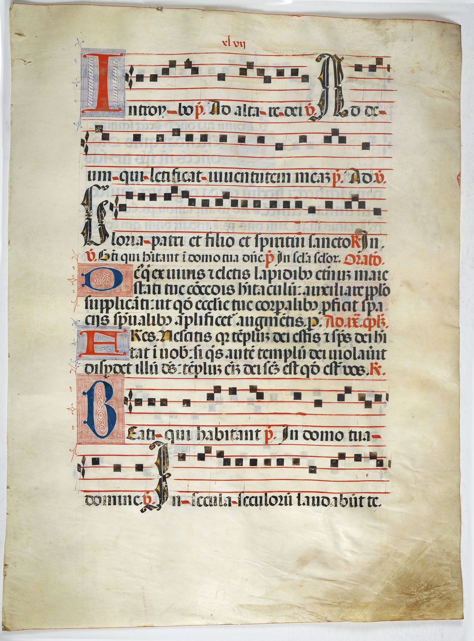ANTIPHONARIUM., Leaf on vellum from a antiphonary., antique map, old maps
