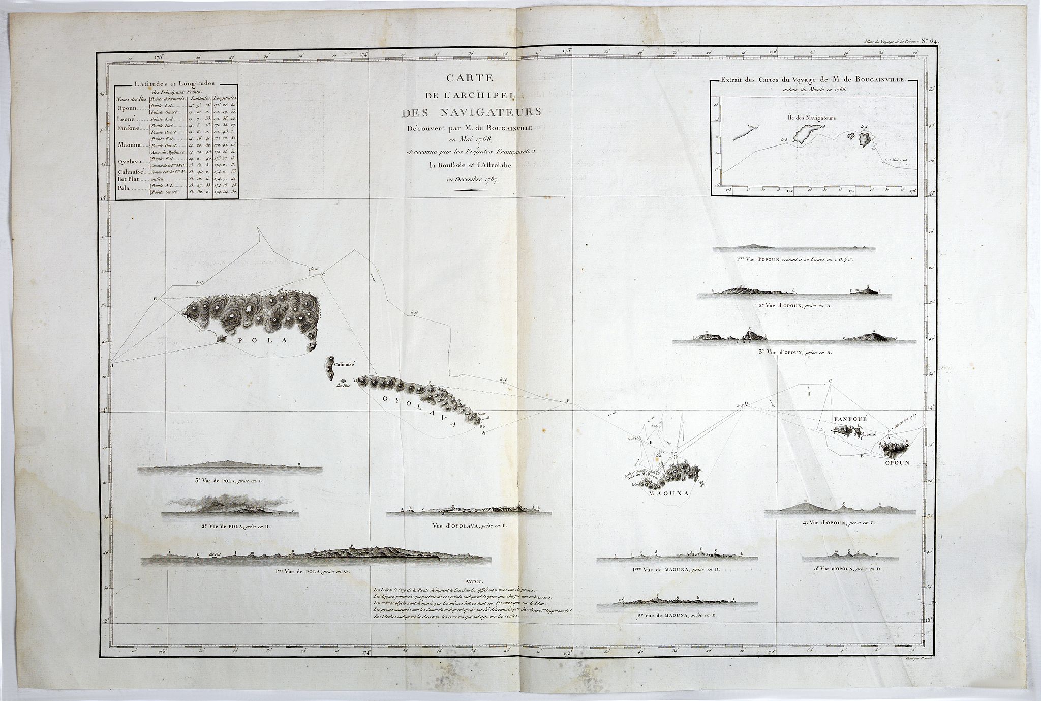 LA PEROUSE, Jean., Carte de l'Archipel des Navigateurs, decouvert par M. de Bougainville en Mai 1768, et reconnu par les Fregates Francaises la Boussole et l'Astrolabe en Decembre 1787., antique map, old maps