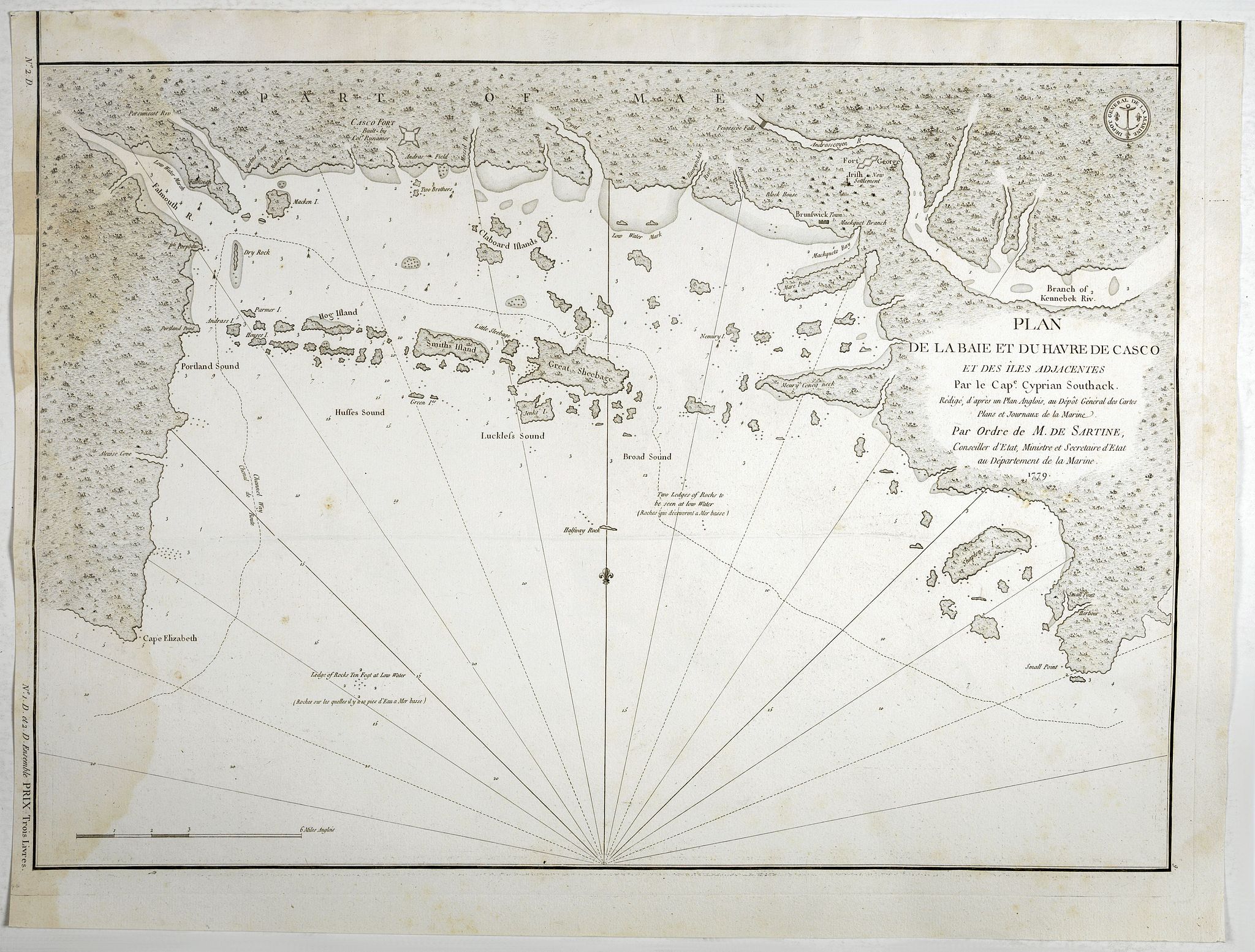 DÉPOT DE LA MARINE:, Plan de la Baie et du Havre de Casco et des Iles Adjacents. . ., antique map, old maps