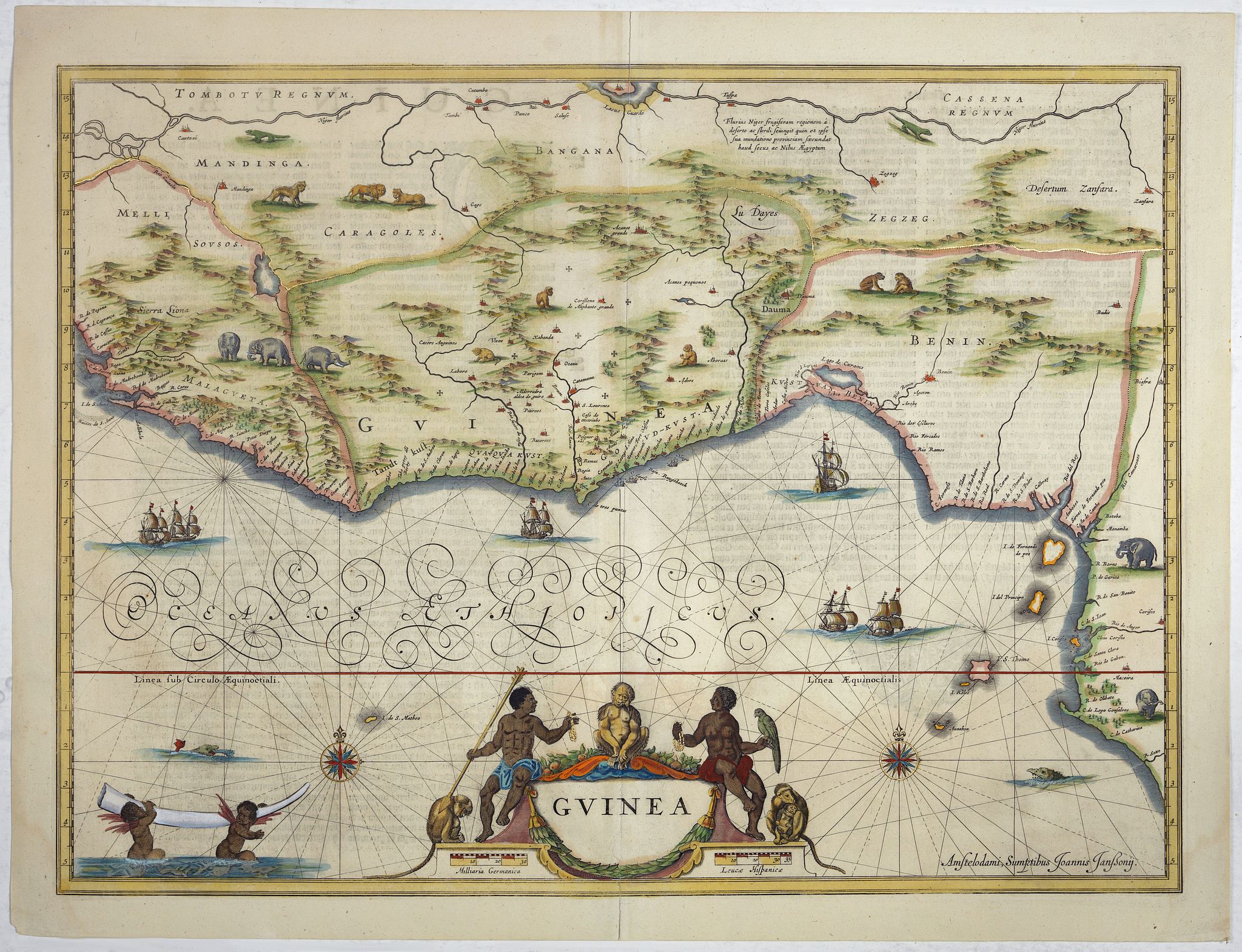 JANSSONIUS, J., Guinea., antique map, old maps