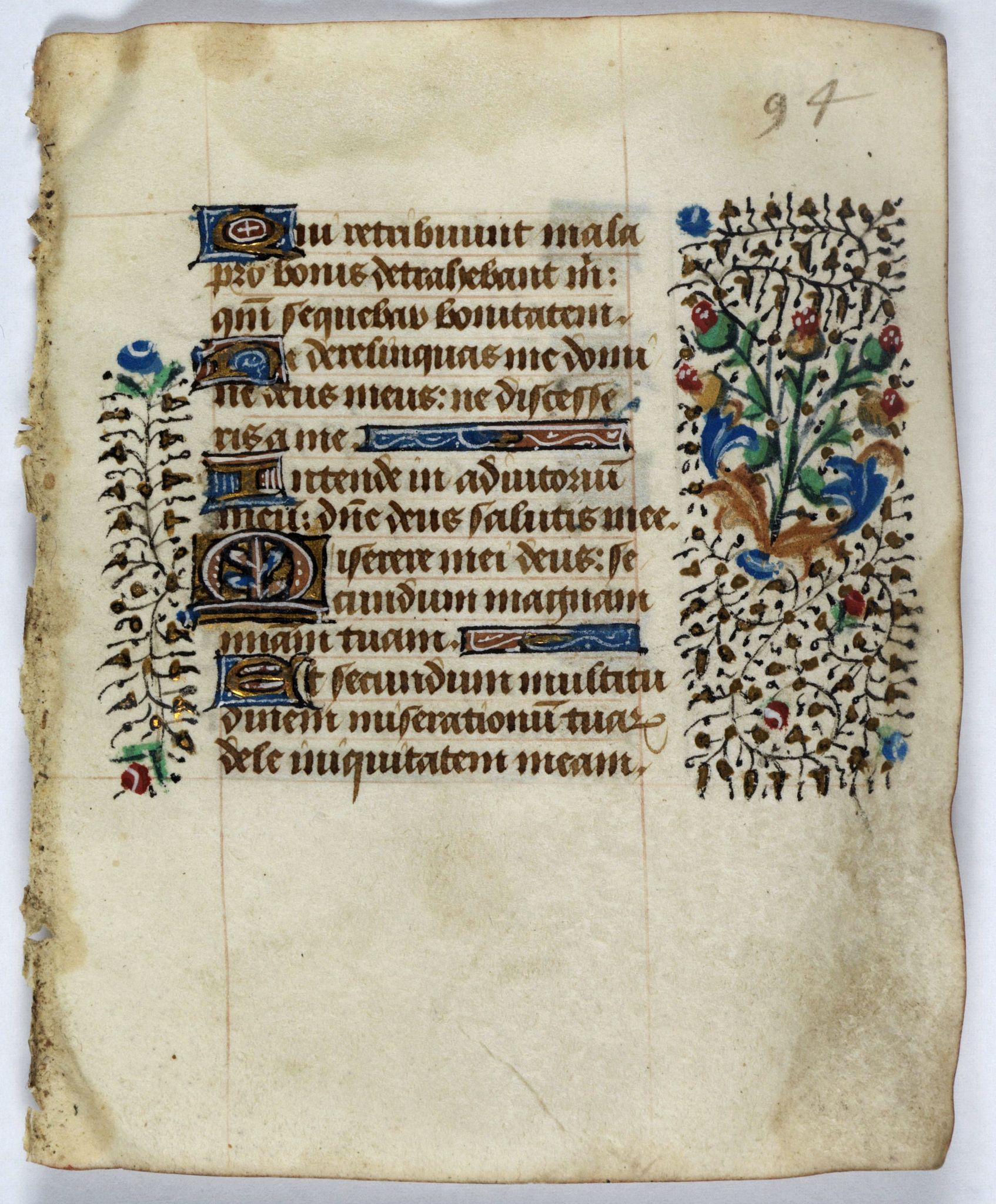 BOOK OF HOURS, Leaf on vellum from a manuscript Book of Hours., antique map, old maps
