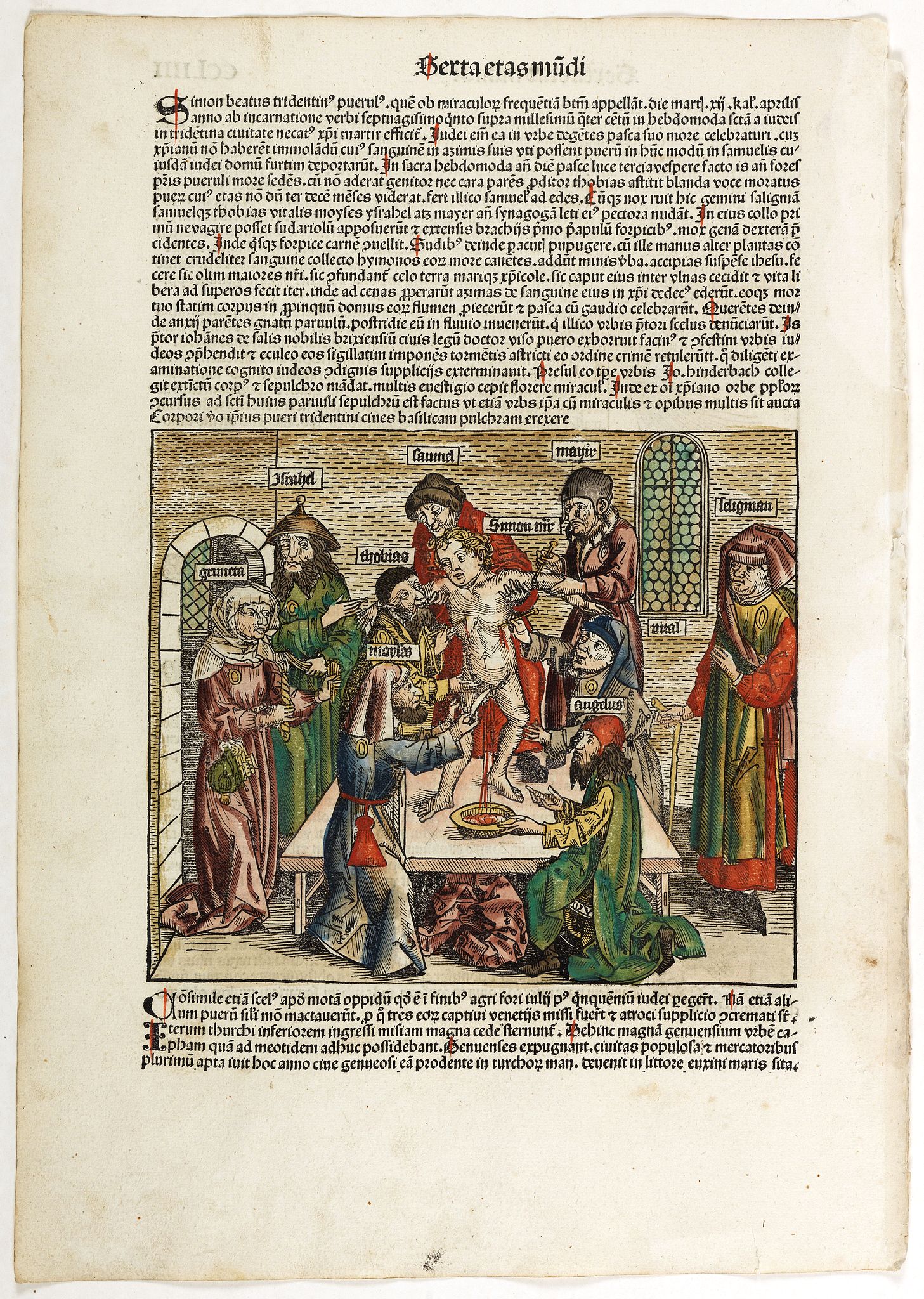 SCHEDEL, H., Sexta Etas Mudi. CCLIIII Simon Beatus .., antique map, old maps