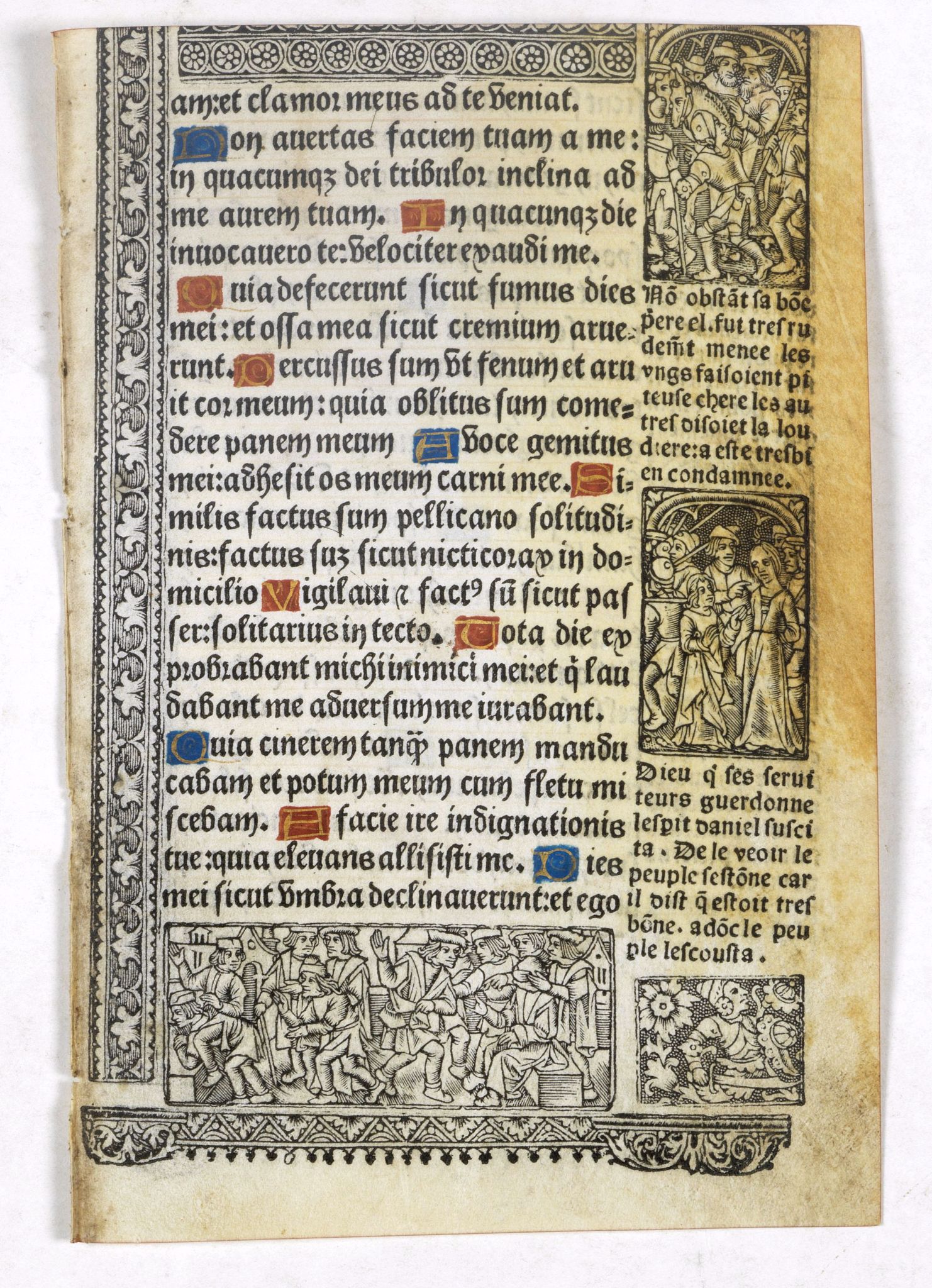 BOOK OF HOURS, Leaf on vellum from a printed Book of Hours., antique map, old maps