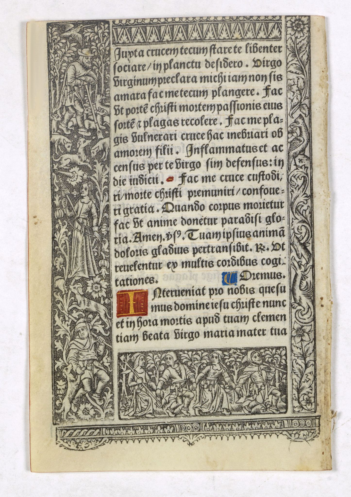BOOK OF HOURS, Leaf on vellum from a printed Book of Hours., antique map, old maps