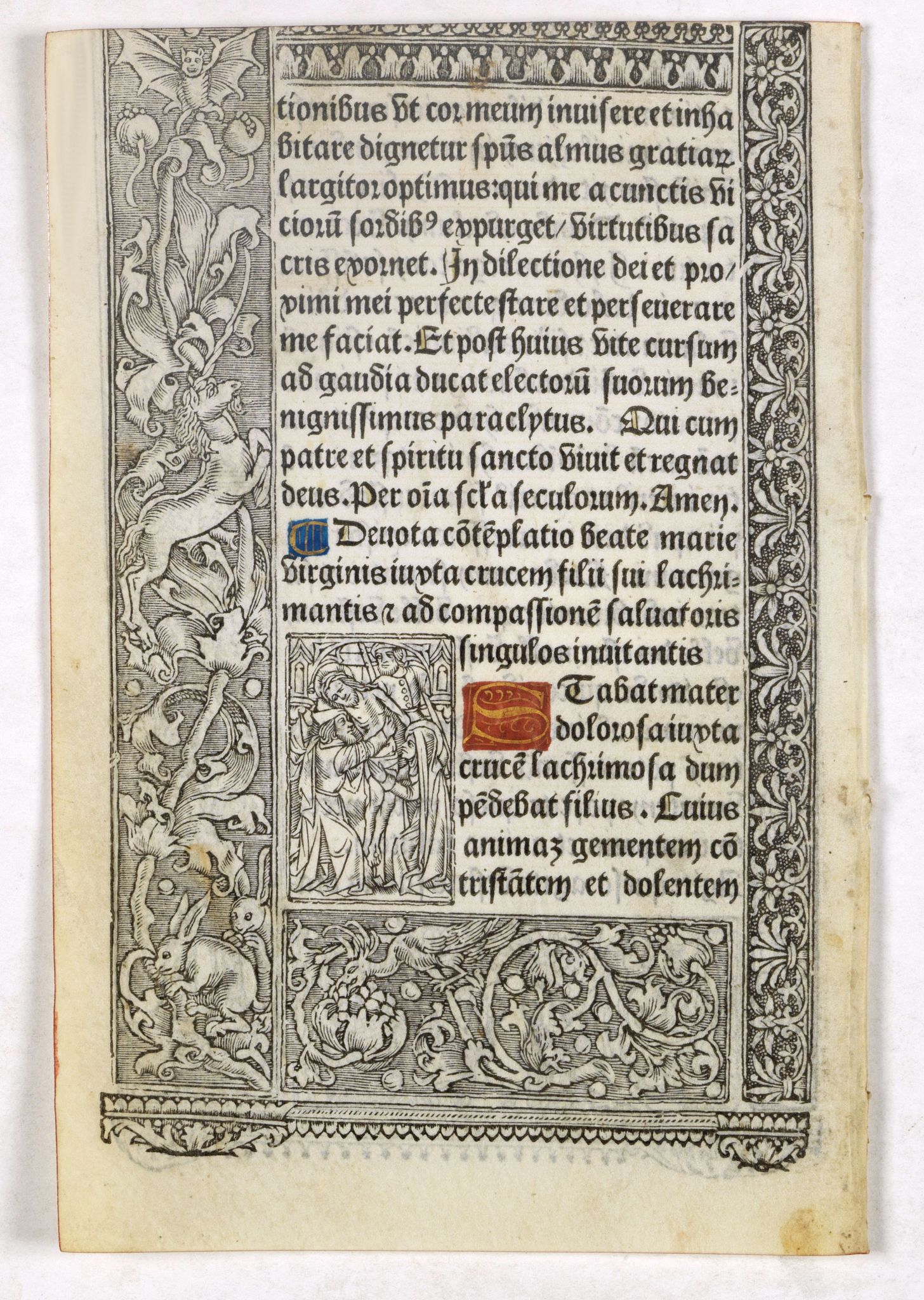 BOOK OF HOURS, Leaf on vellum from a printed Book of Hours., antique map, old maps