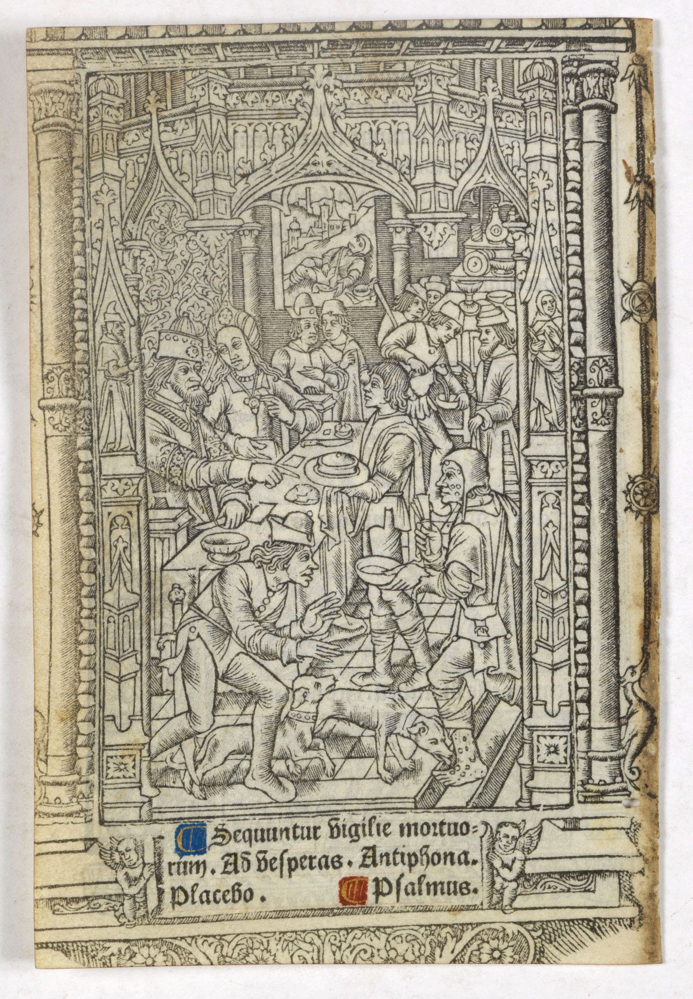 BOOK OF HOURS, Leaf on vellum from a printed Book of Hours with largemetal cut of