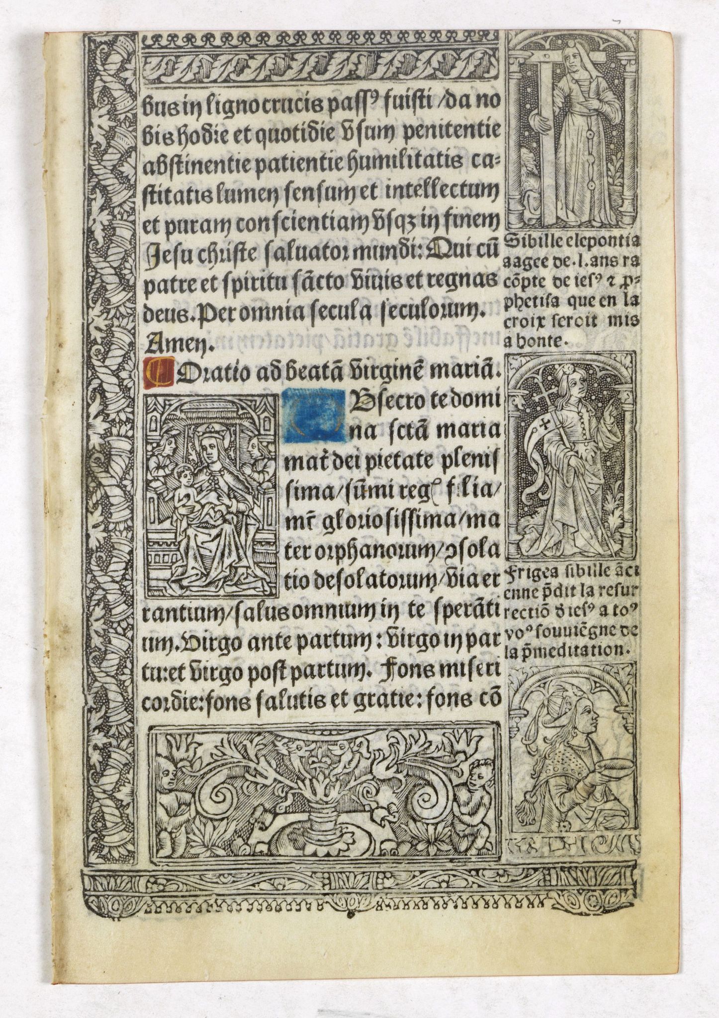 BOOK OF HOURS, Leaf on vellum from a printed Book of Hours., antique map, old maps