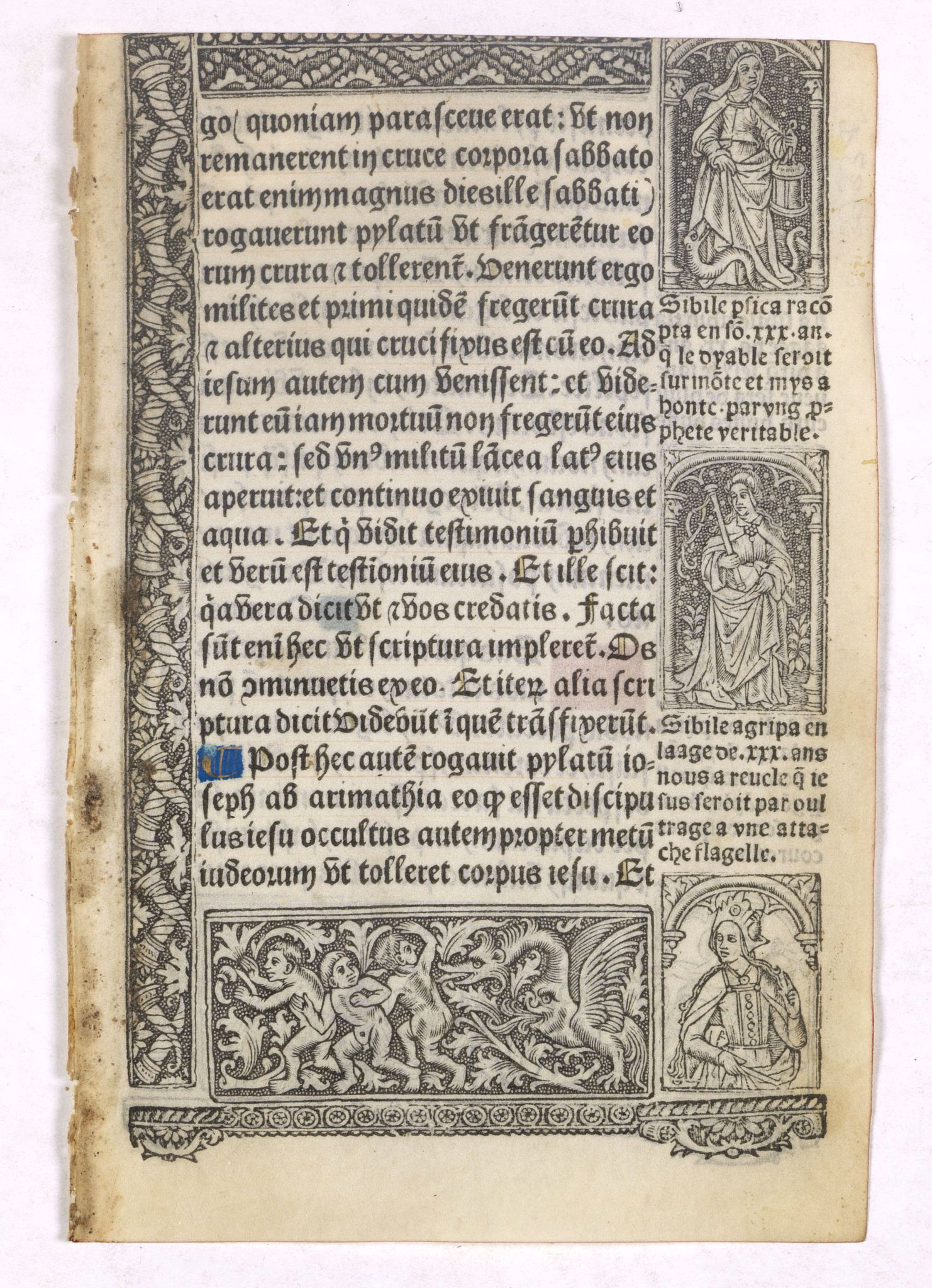 BOOK OF HOURS, Leaf on vellum from a printed Book of Hours., antique map, old maps