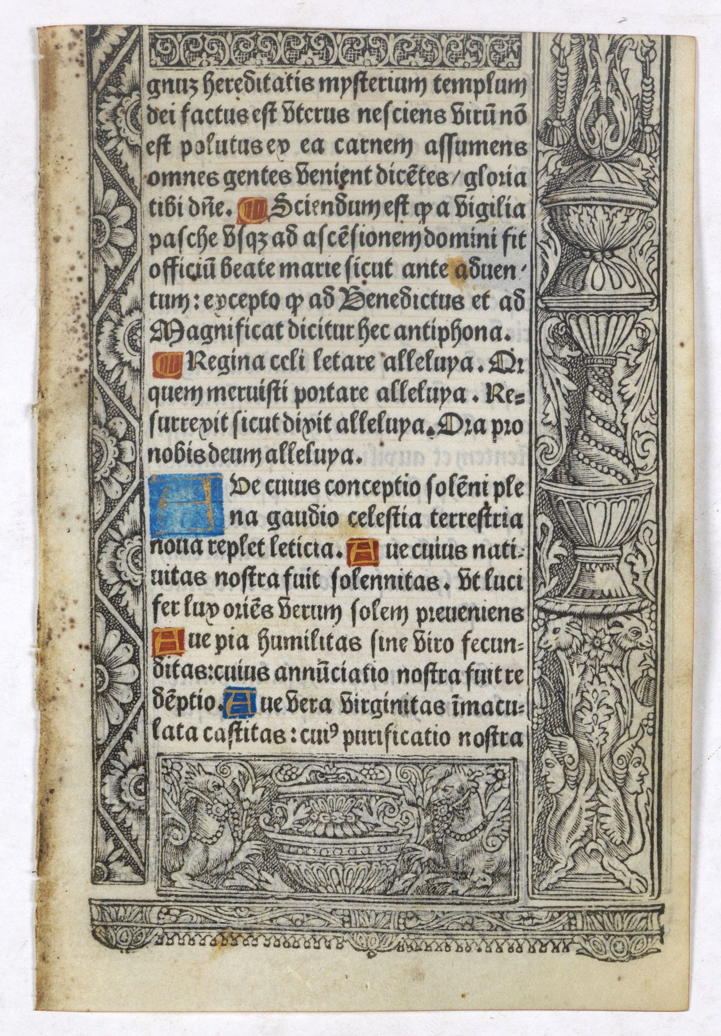 BOOK OF HOURS, Leaf on vellum from a printed Book of Hours., antique map, old maps