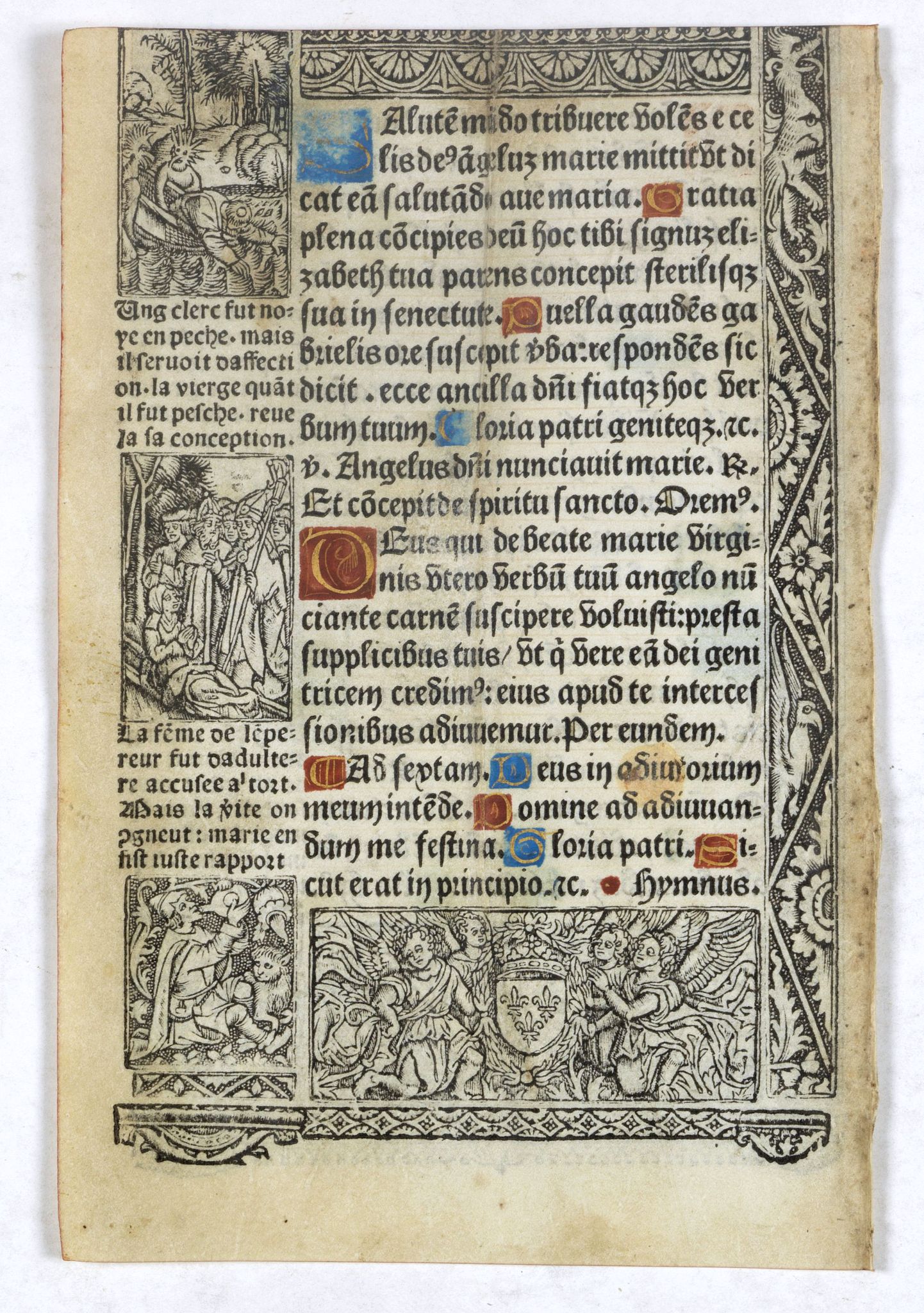 BOOK OF HOURS, Leaf on vellum from a printed Book of Hours., antique map, old maps