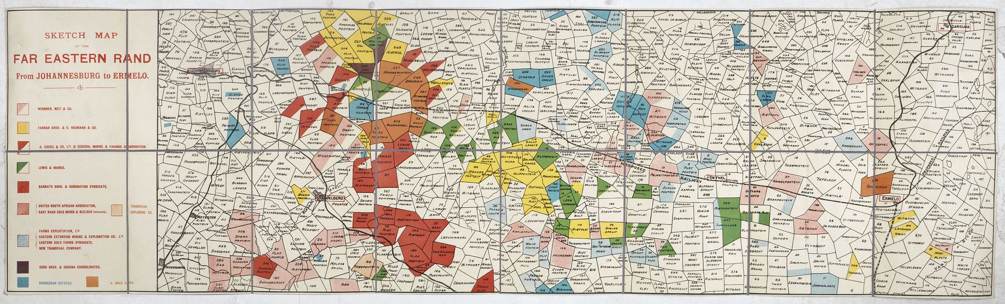 KÜMMERLY & FREY, Sketch Map of the Far Eastern Rand from Johannesburg to Ermelo., antique map, old maps