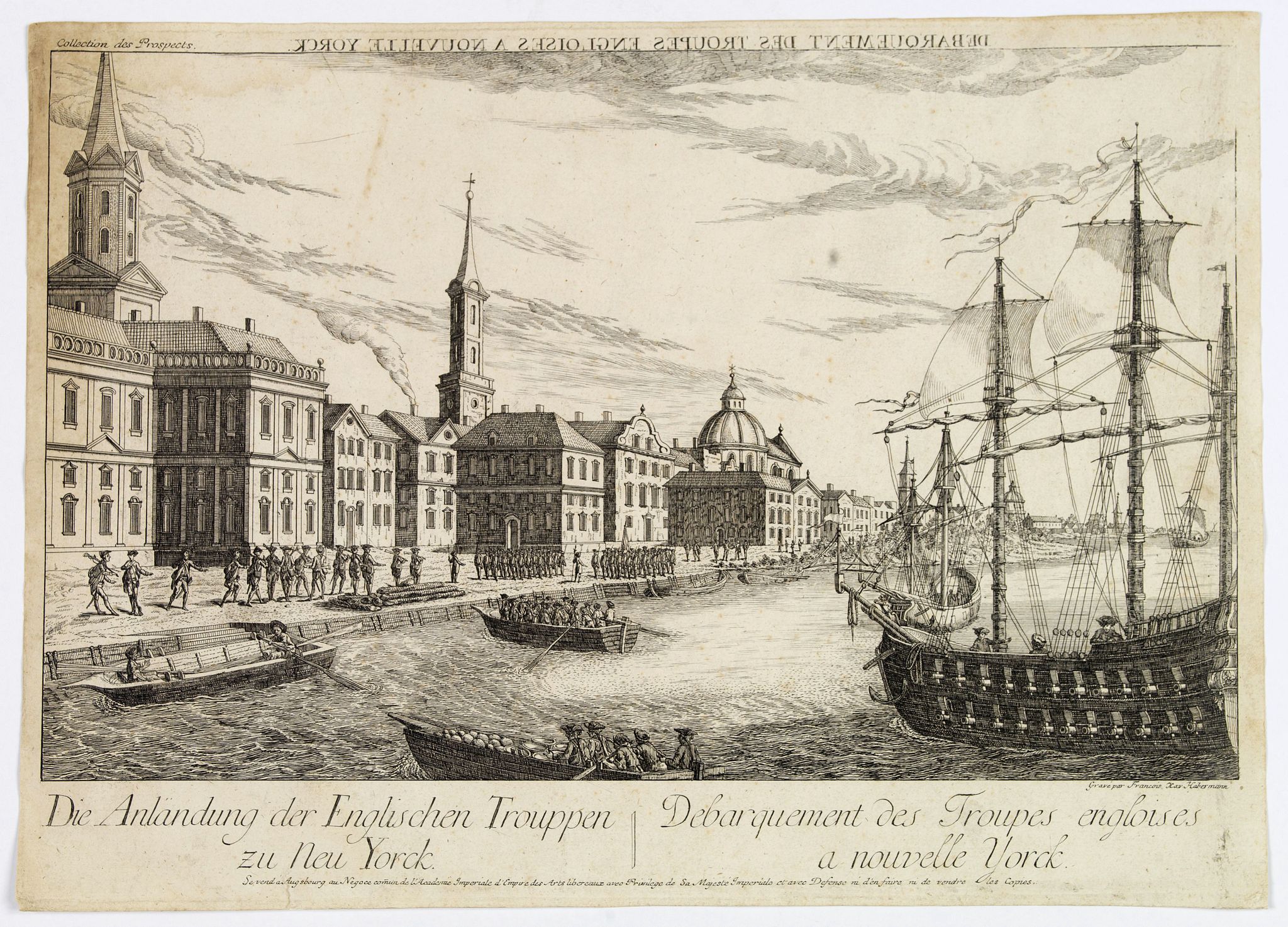 HABERMANN, F-X., Debarquement des Troupes engloises a nouvelle Yorck., antique map, old maps