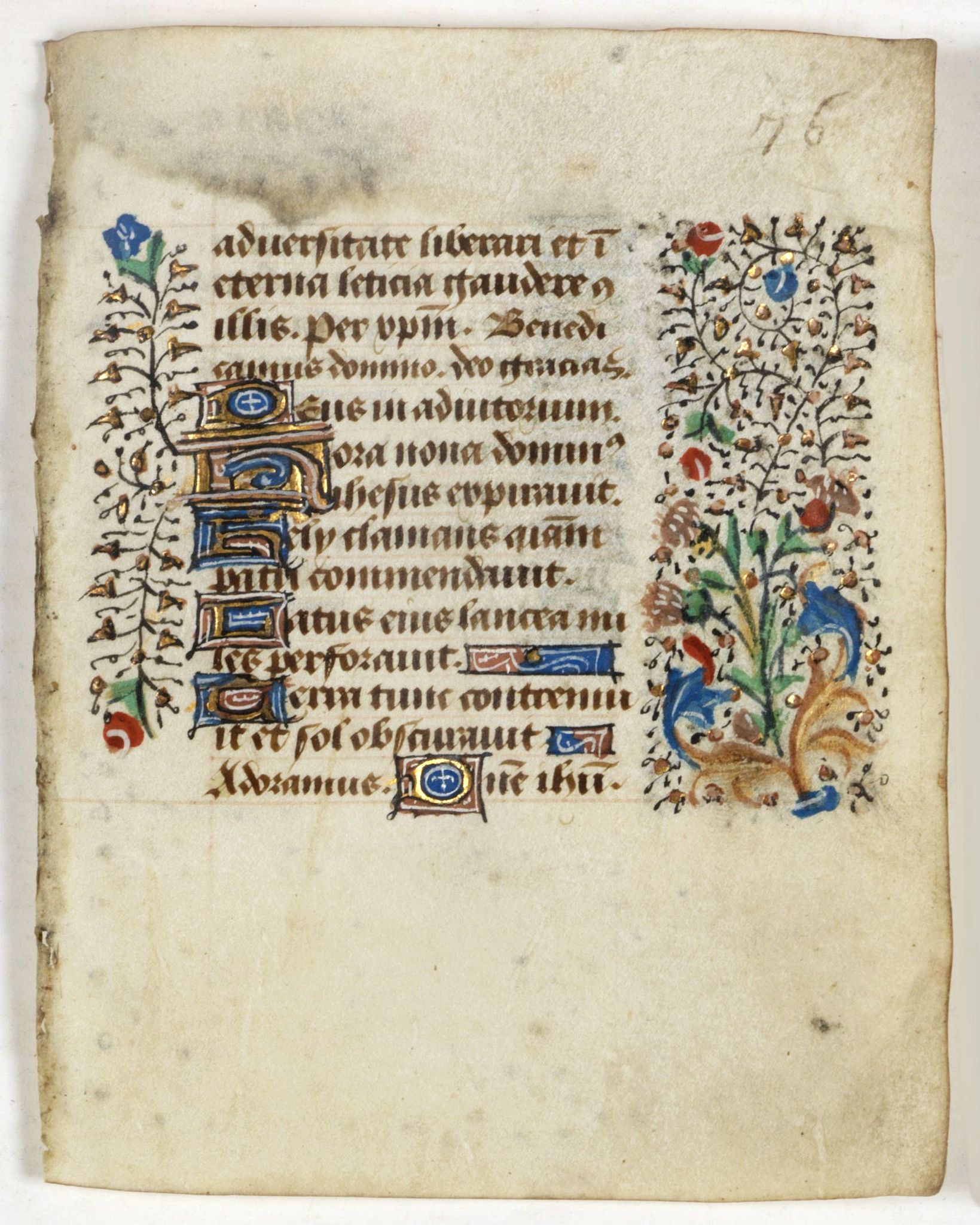 BOOK OF HOURS, Small leaf on vellum from a manuscript Book of Hours., antique map, old maps