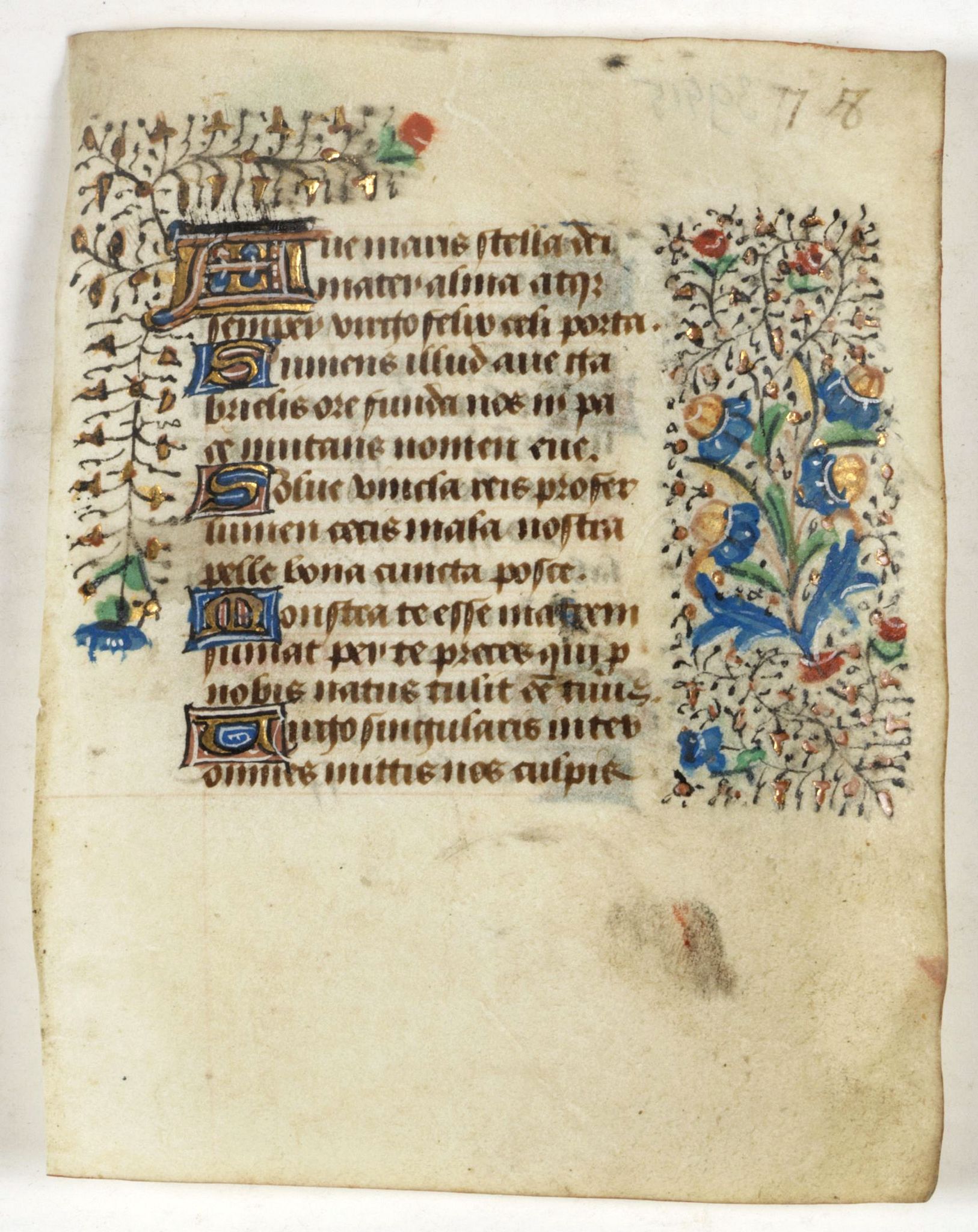 BOOK OF HOURS, Small leaf on vellum from a manuscript Book of Hours., antique map, old maps