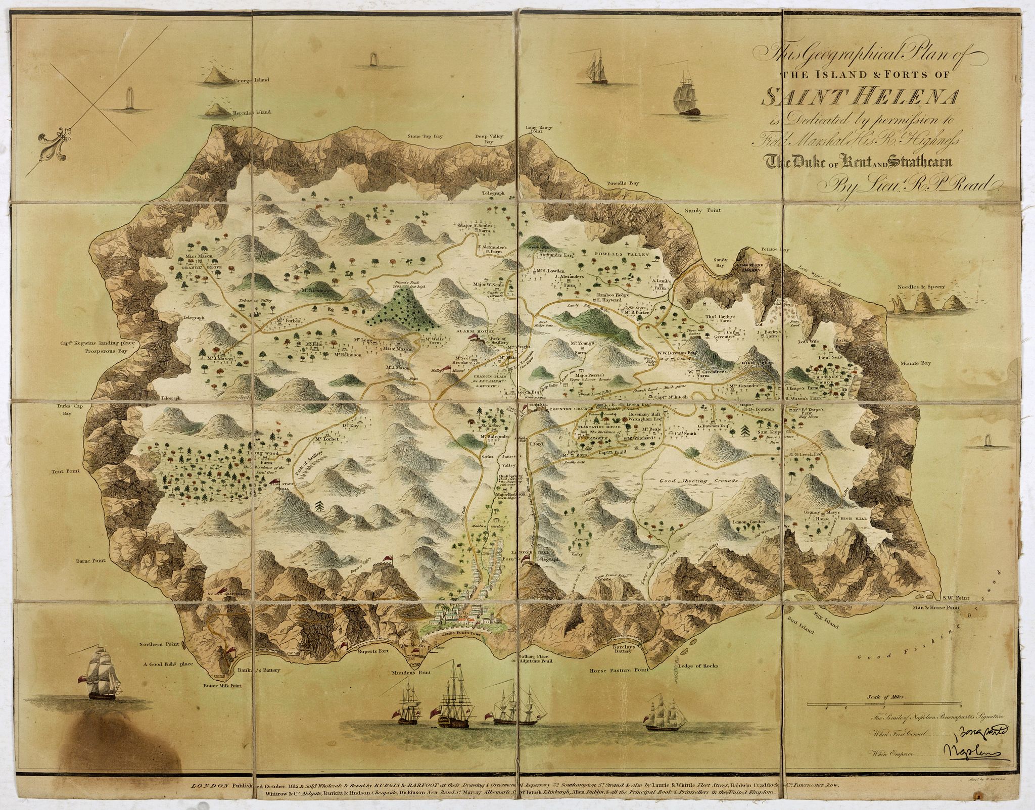 READ, R.P., This Geographical Plan of the Island & Forts of St Helena is Dedicated by permission to Field Marshal His Ro.l Highness The Duke of Kent and Strathearn By Lieu.t R.P. Read., antique map, old maps