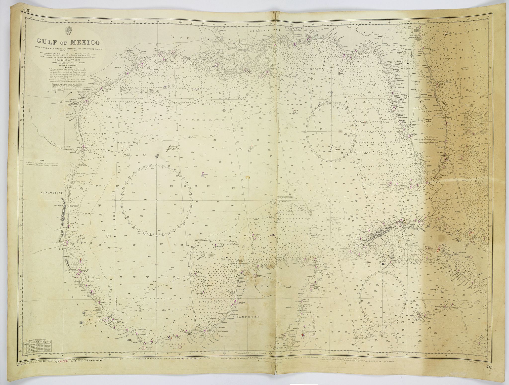 ADMIRALTY SEA CHART., Gulf of Mexico., antique map, old maps
