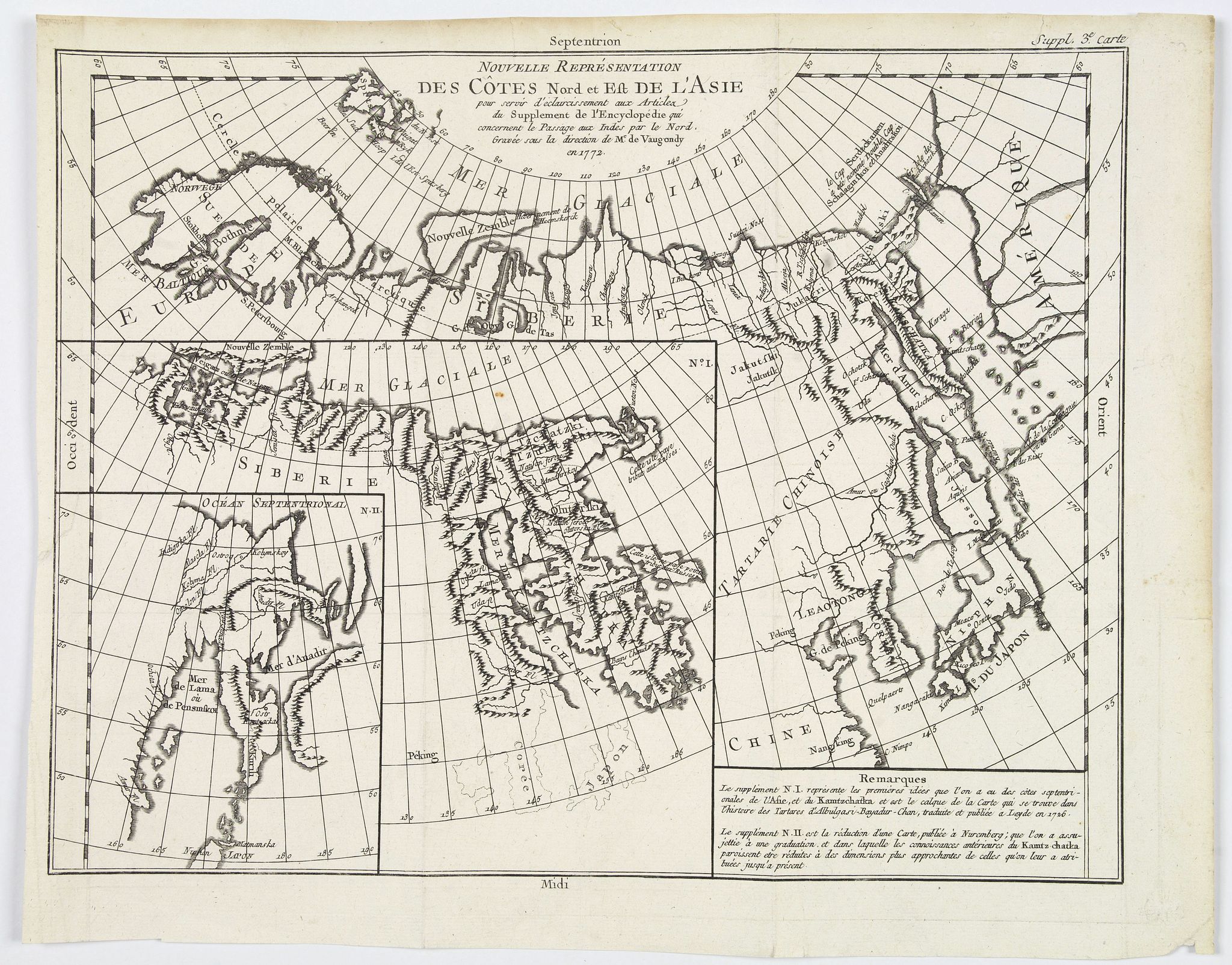 DIDEROT, D., Nouvelle representation des cotes nord et est de l'Asie. . ., antique map, old maps