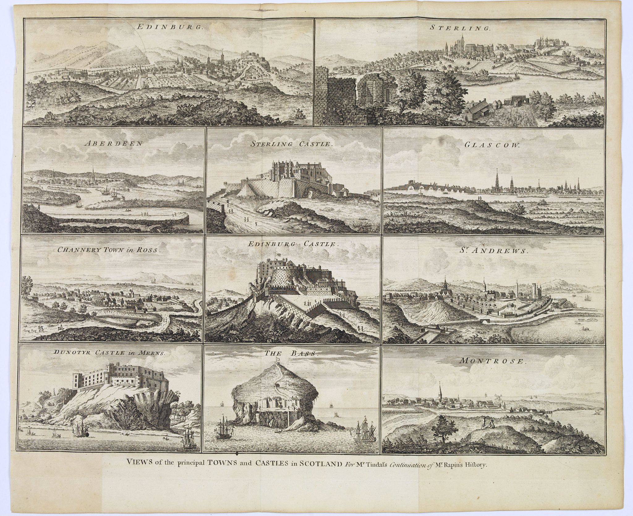 RAPIN / TINDAL., Views of the pricipal Towns and Castles in Scotland.., antique map, old maps